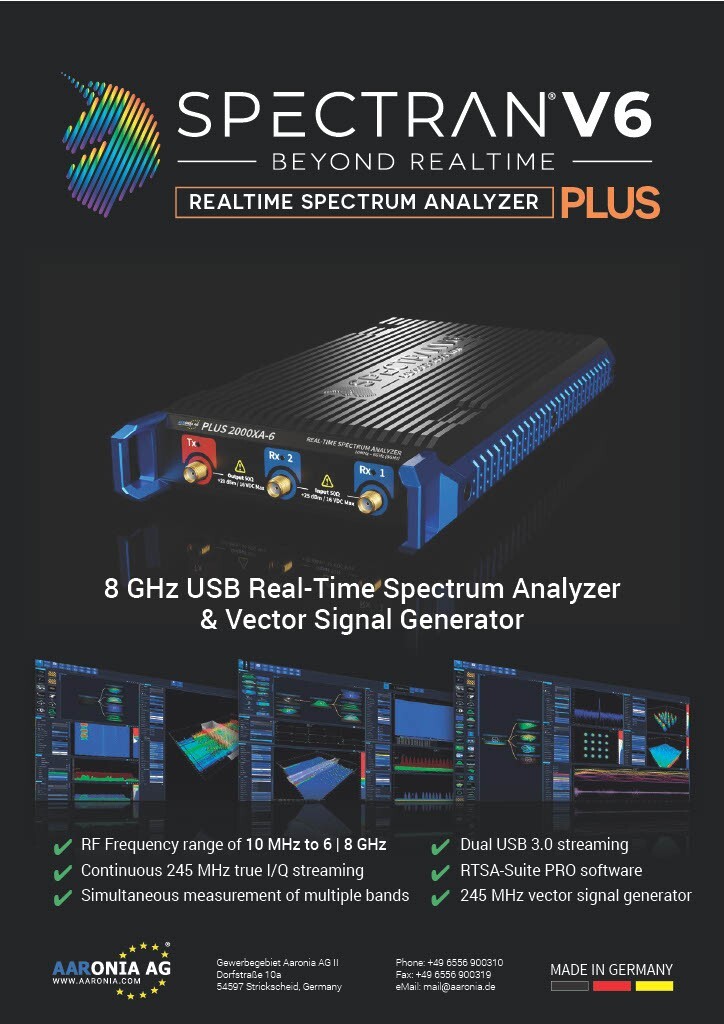 Aaronia SPECTRAN V6 PLUS 250XA-6 USB 6GHz Spectrum Analyzer 80MHz RTBW USB