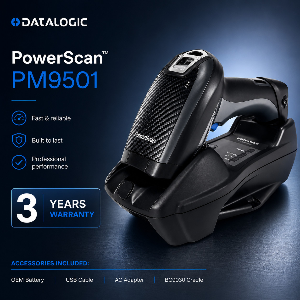 Refurbished⚜️Datalogic PowerScan PM9501 Barcode Scanner BK-910-RT w/Base & Kit
