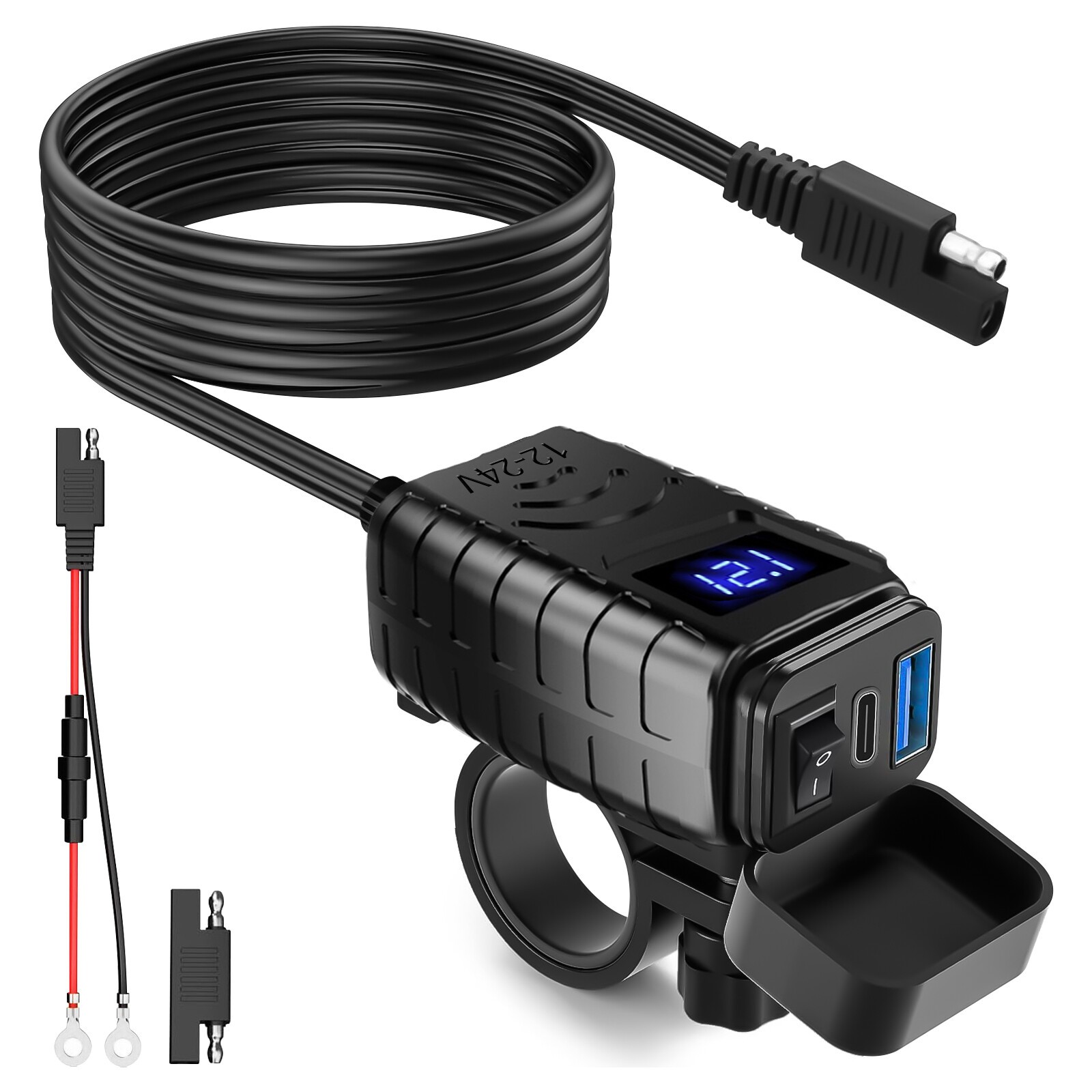 QC 3.0 Motorcycle SAE Dual USB Phone GPS Super Fast Charger Adapter Waterproof