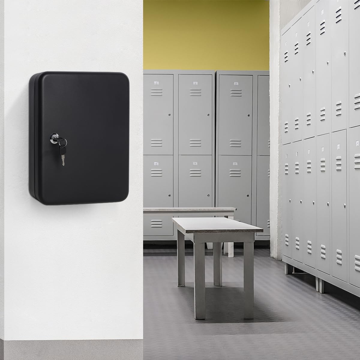 48 Key Storage Lock Box Wall Mount Metal Security Cabinet 11.81×9.45″ Black