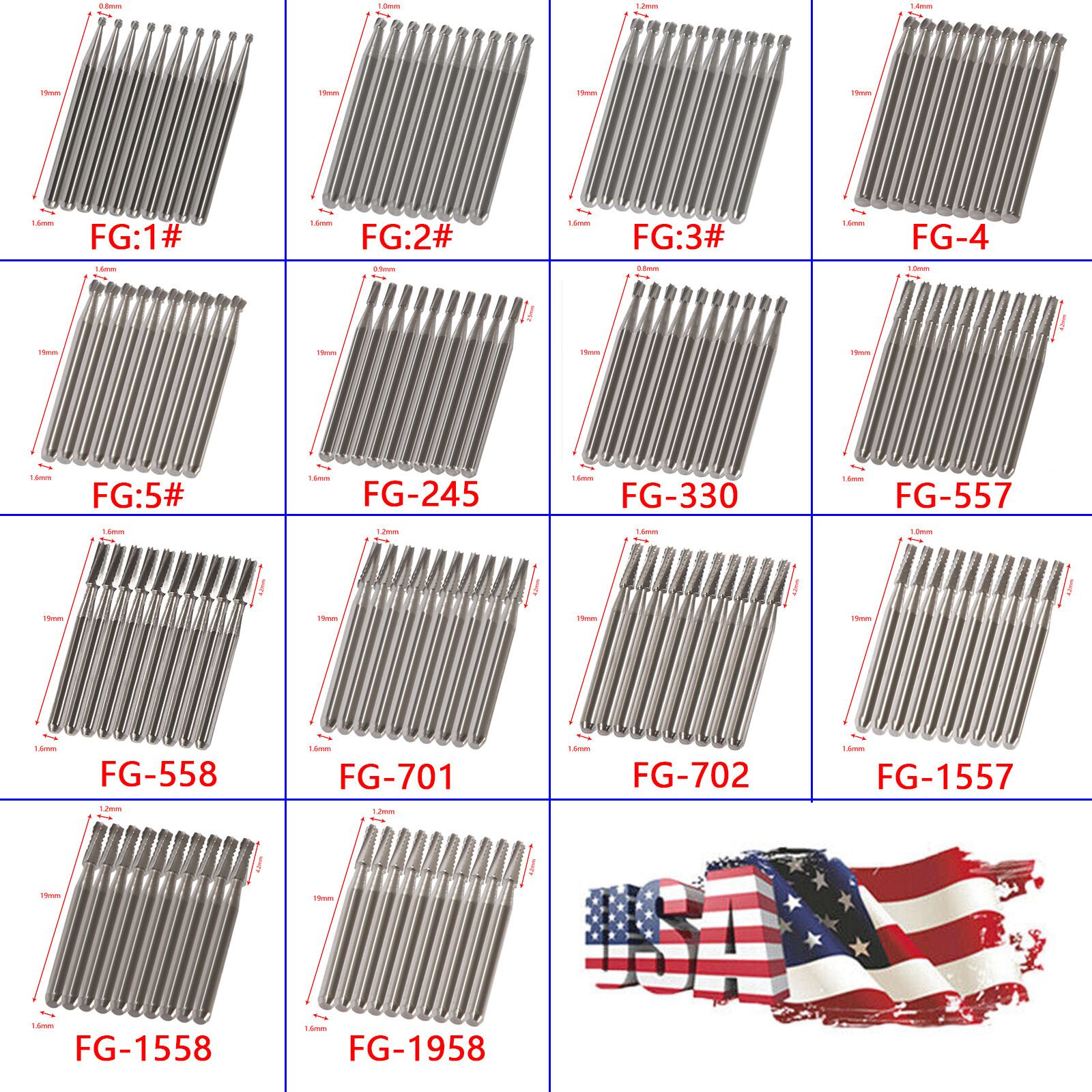 10-100pcs Dental Round Tungsten Carbide FG Bur For High Speed Handpiece
