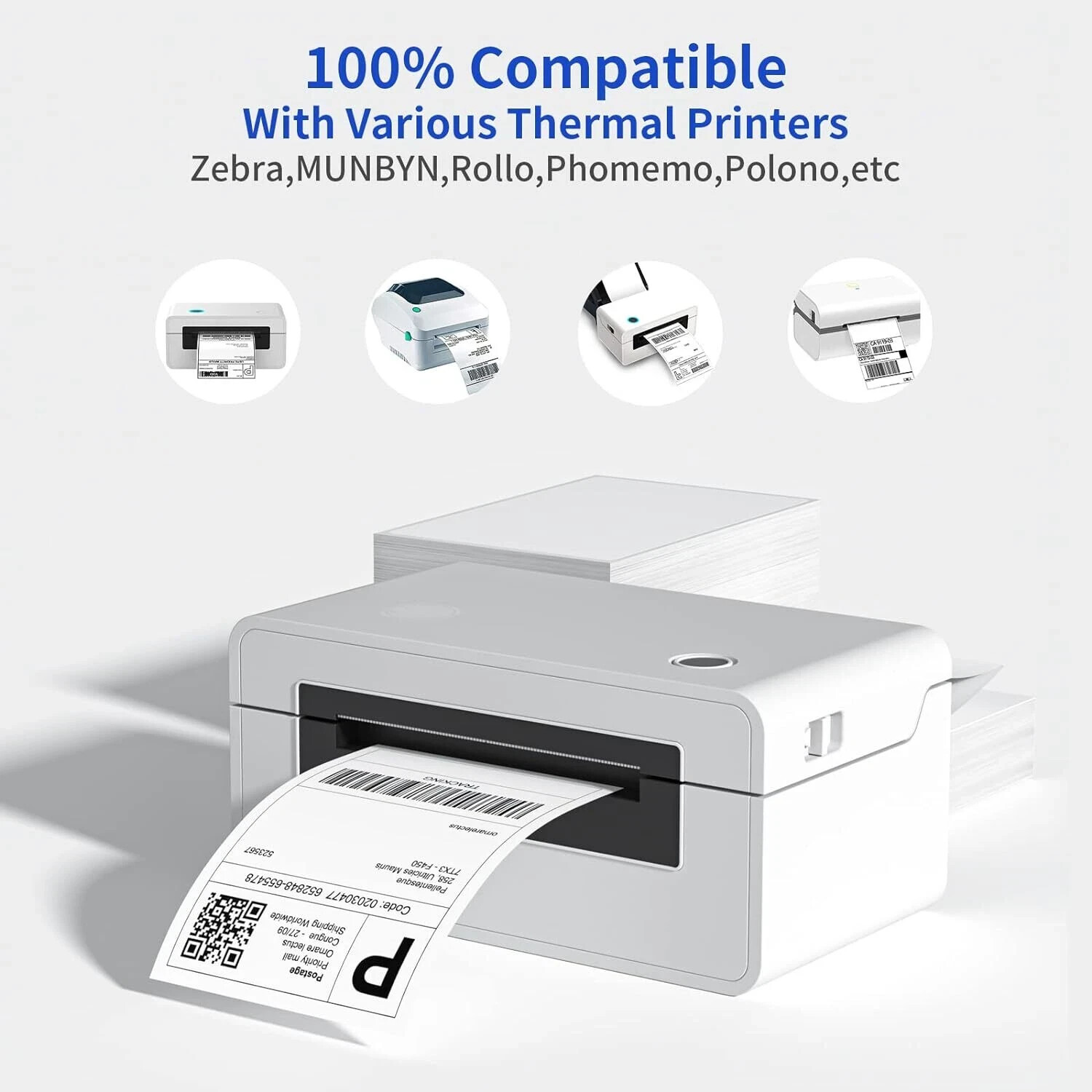 100/500/1000 4×6 Fanfold Direct Thermal Shipping Labels for Zebra Rollo US