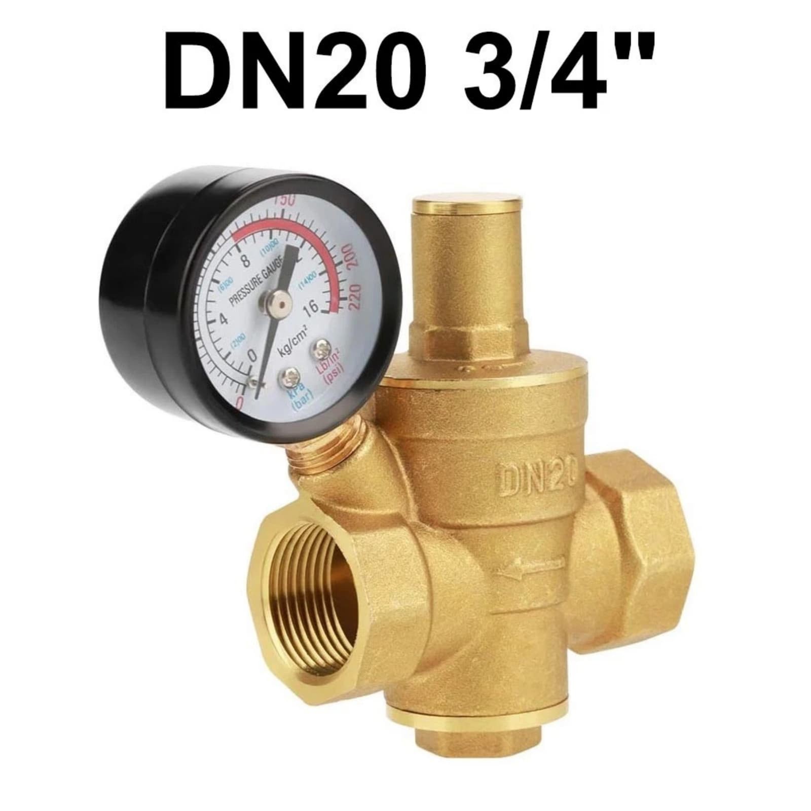 3/4″ Brass Home Water Pressure Governor Reducer For Shower System With Gauge