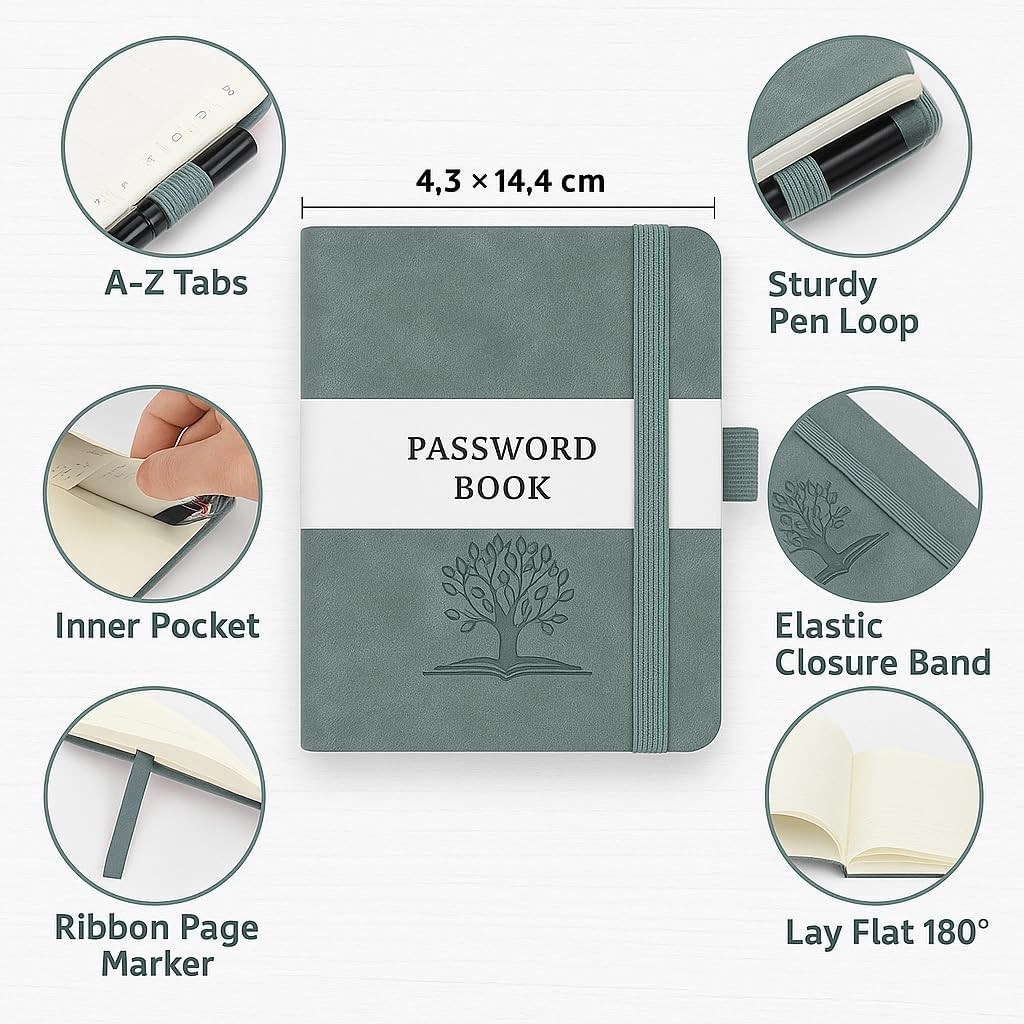Password Book with Alphabetical Tabs – Small Password Keeper Book (5.6 * 4.3 In)