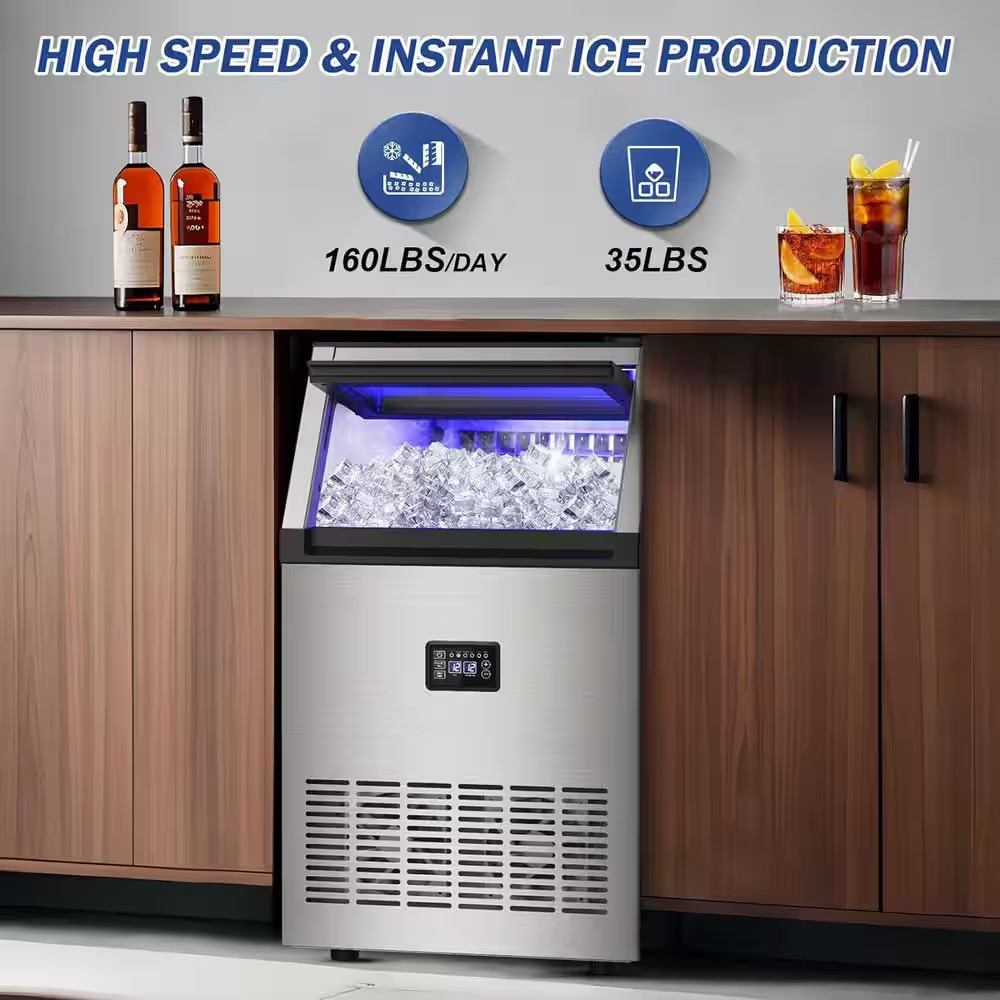 16.14 In. 160 Lbs./Day Commercial Freestanding/Built-In Full Size Cubes Ice Make