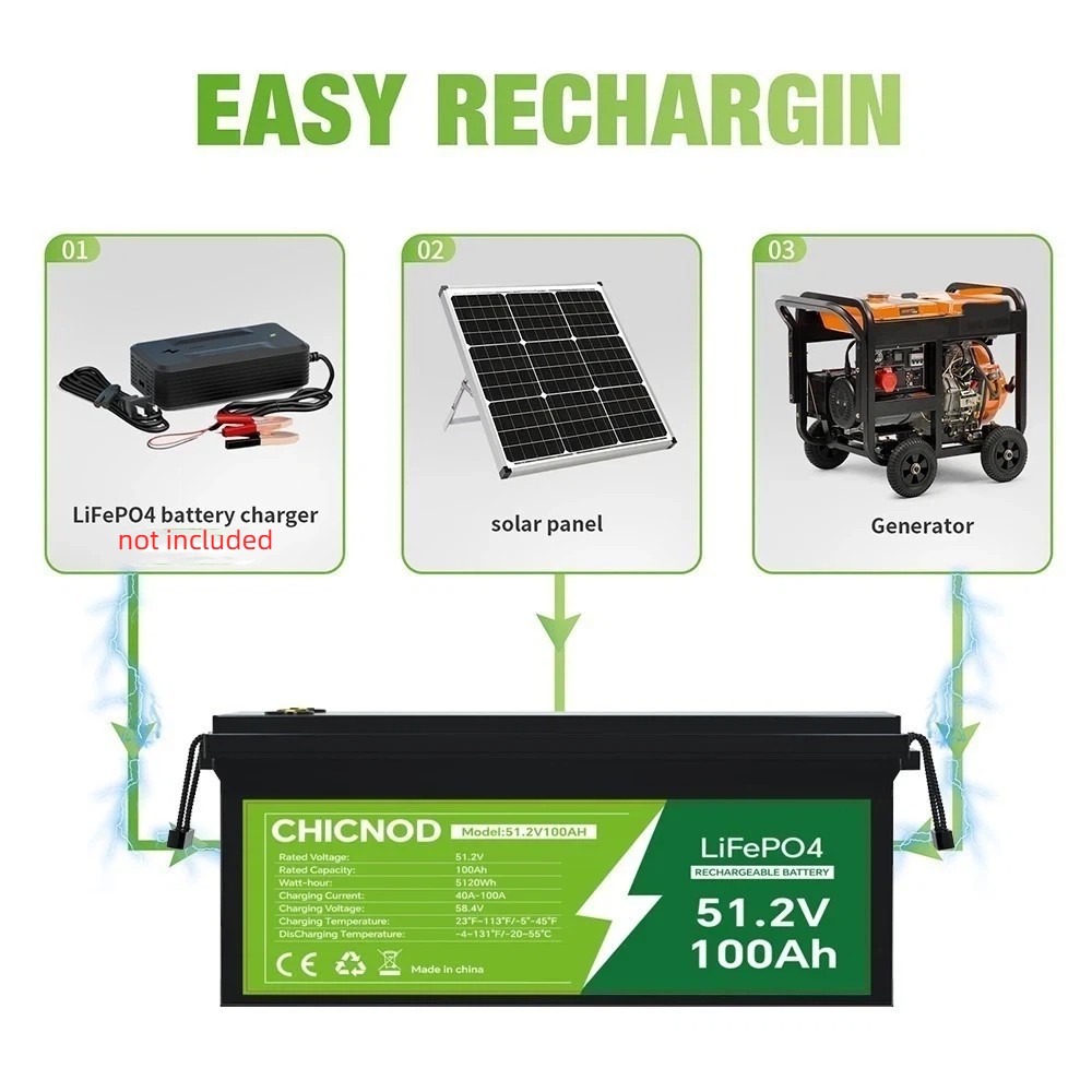 48V 100Ah LiFePO4 Lithium Battery 100Ah 5120Wh with BMS For Solar/RV/Golf Carts