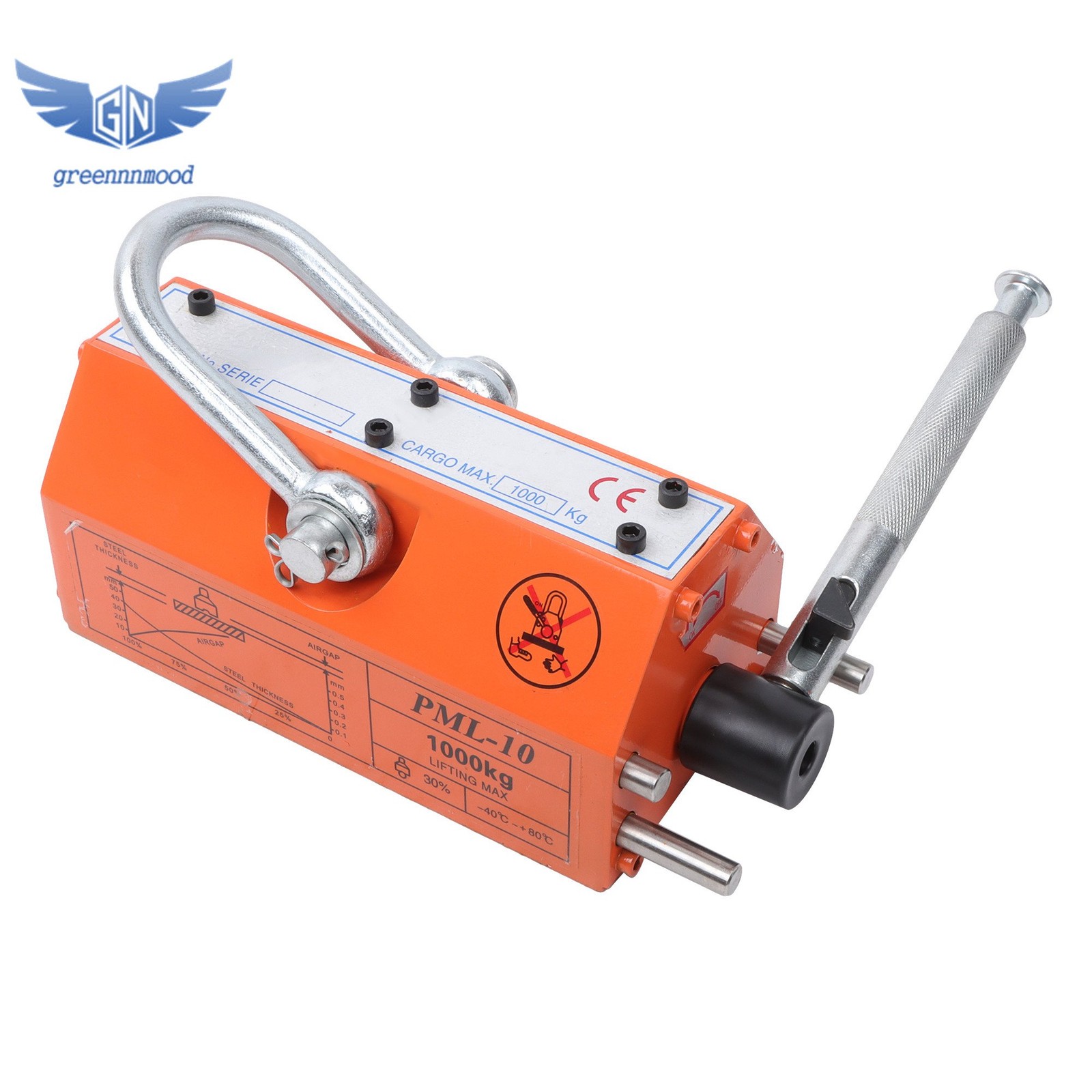 Magnetic Lifter Lifting Magnet Hoist 2200 lbs/1000 kg 2 Safety Factor Orange