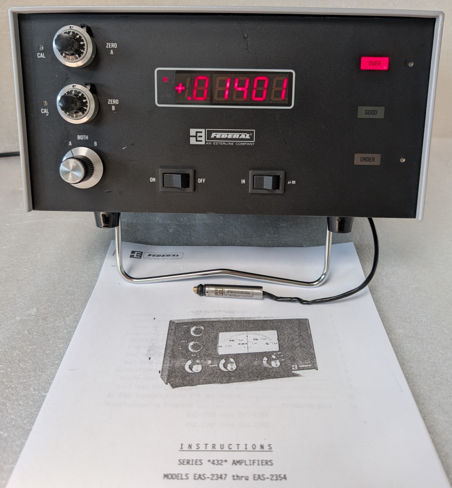 FEDERAL PRODUCTS 432 SERIES EAS-2350 GAGING AMPLIFIER with EHE-1100 GAGE HEAD