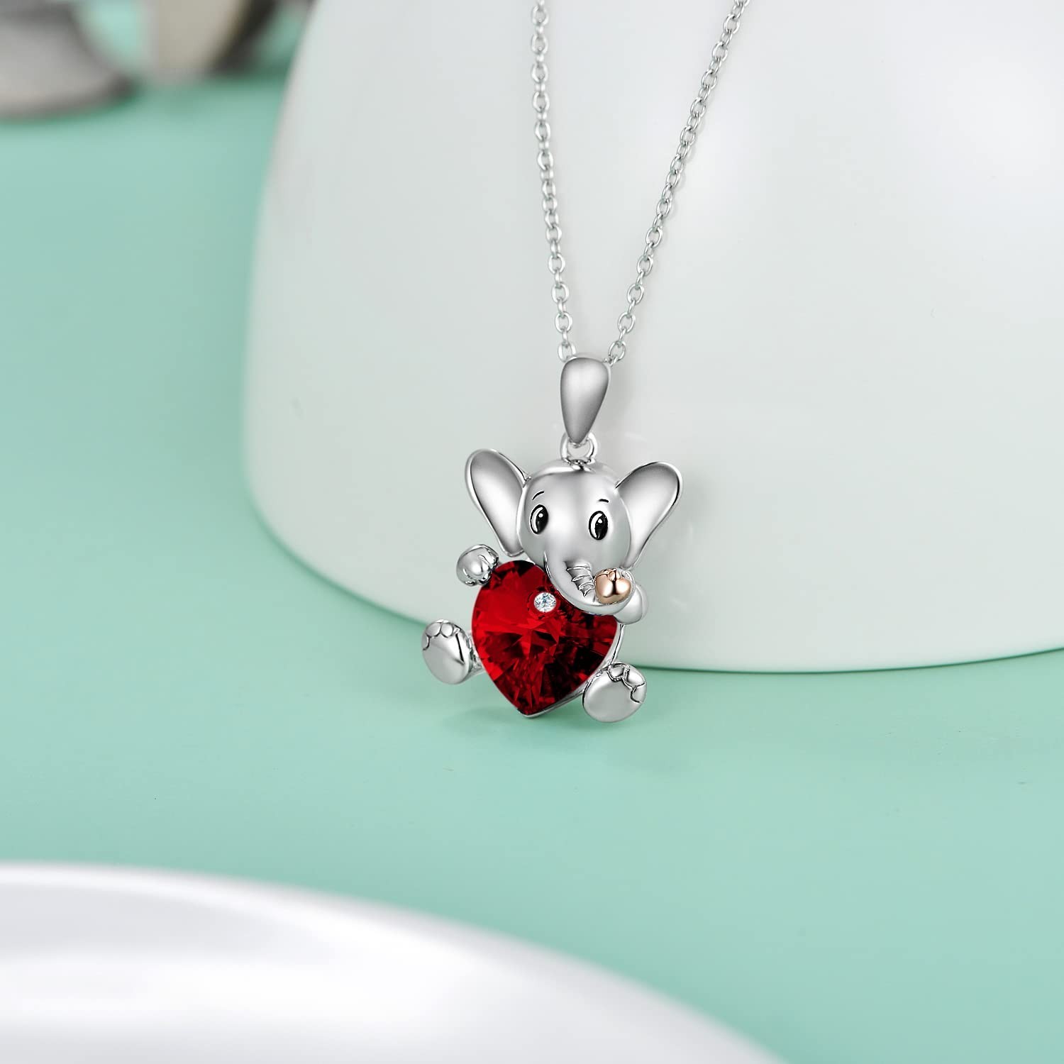 AOBOCO Sterling Silver Elephant/Koala/Panda Cute Animal Heart Pendant Necklac…