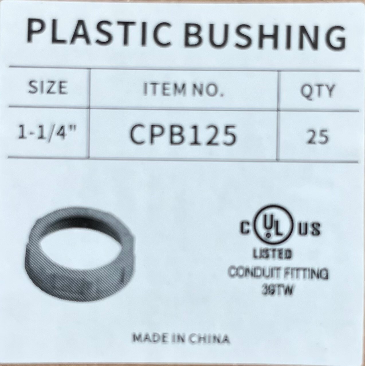 1-1/4″ Thermoplastic Insulating Rigid Metal Conduit Bushing PVC UL CSA 100 pc