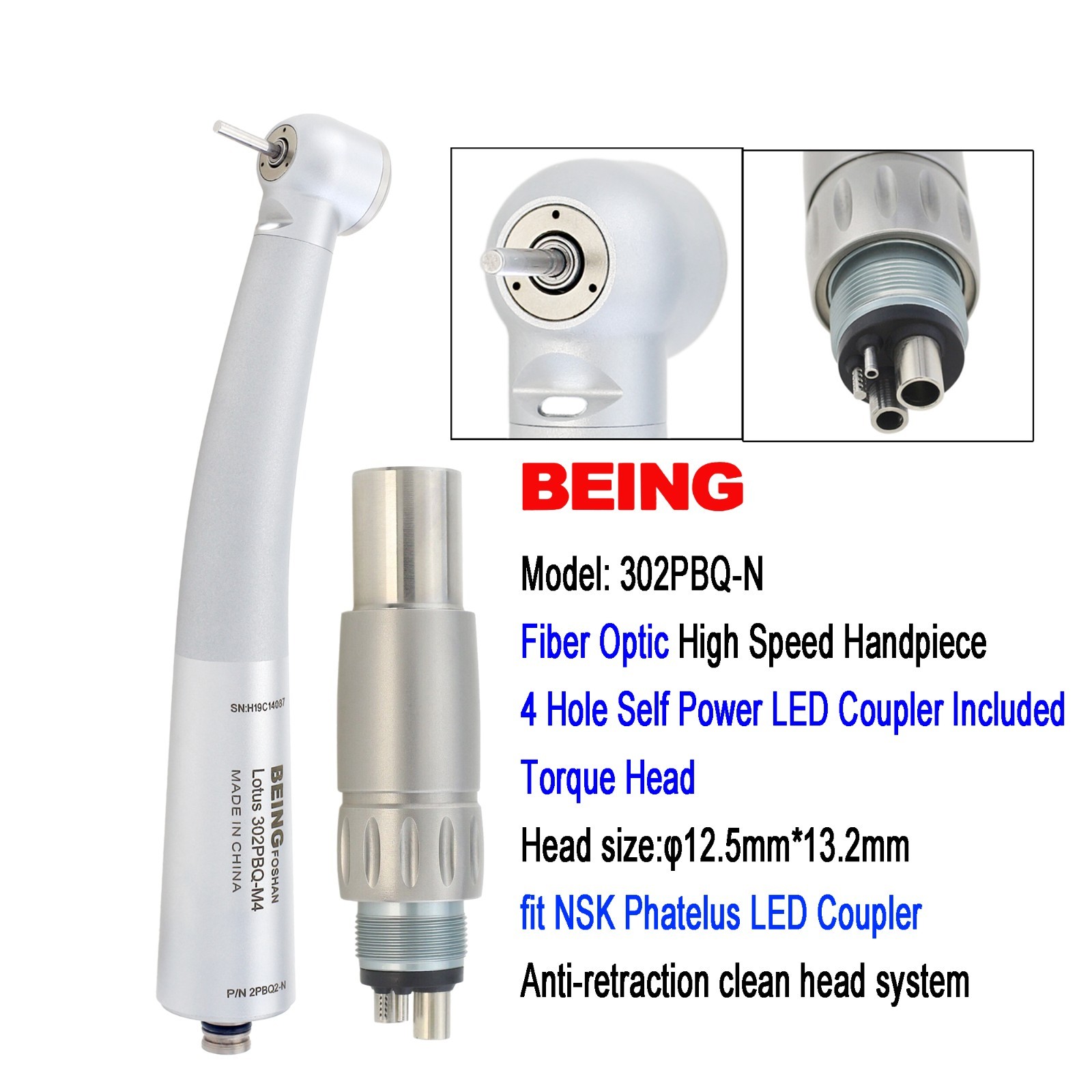 BEING High Speed Handpiece Turbine Dental Fiber Optic NSK Phatelus LED Coupler