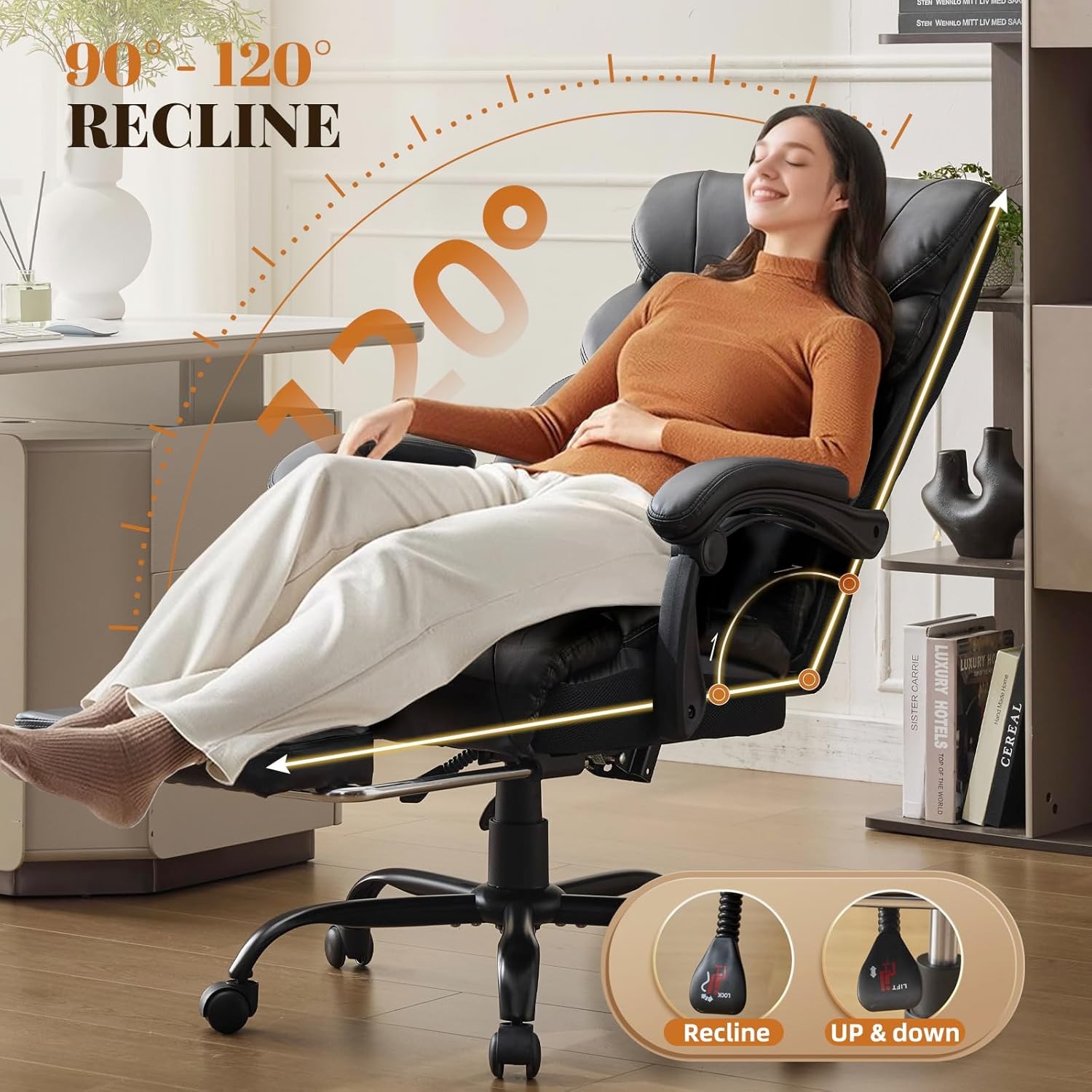 500lbs Big and Tall Office Chair with Footrest Wide Ergonomic Computer Chair