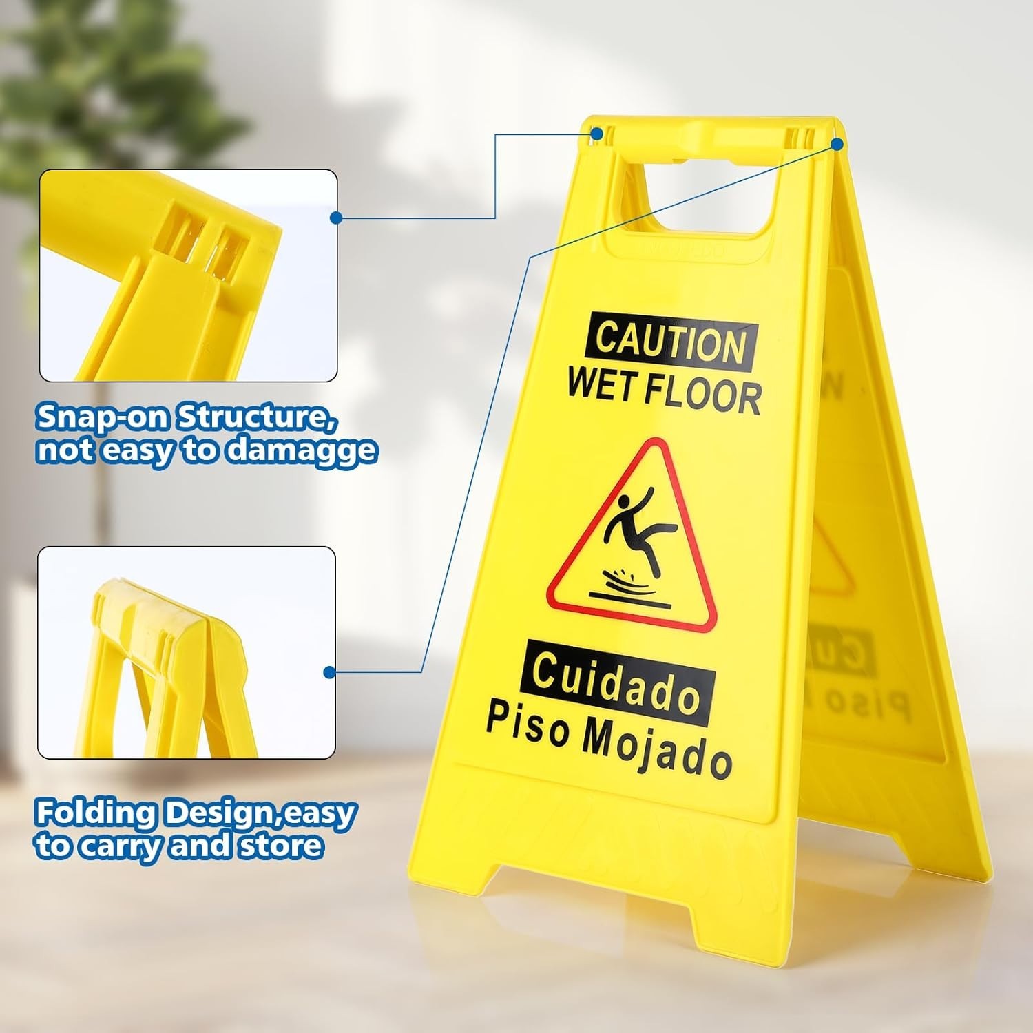 2-Pack Caution Wet Floor Sign,17.5″ Height,Bright Yellow Double-Sided Folding…