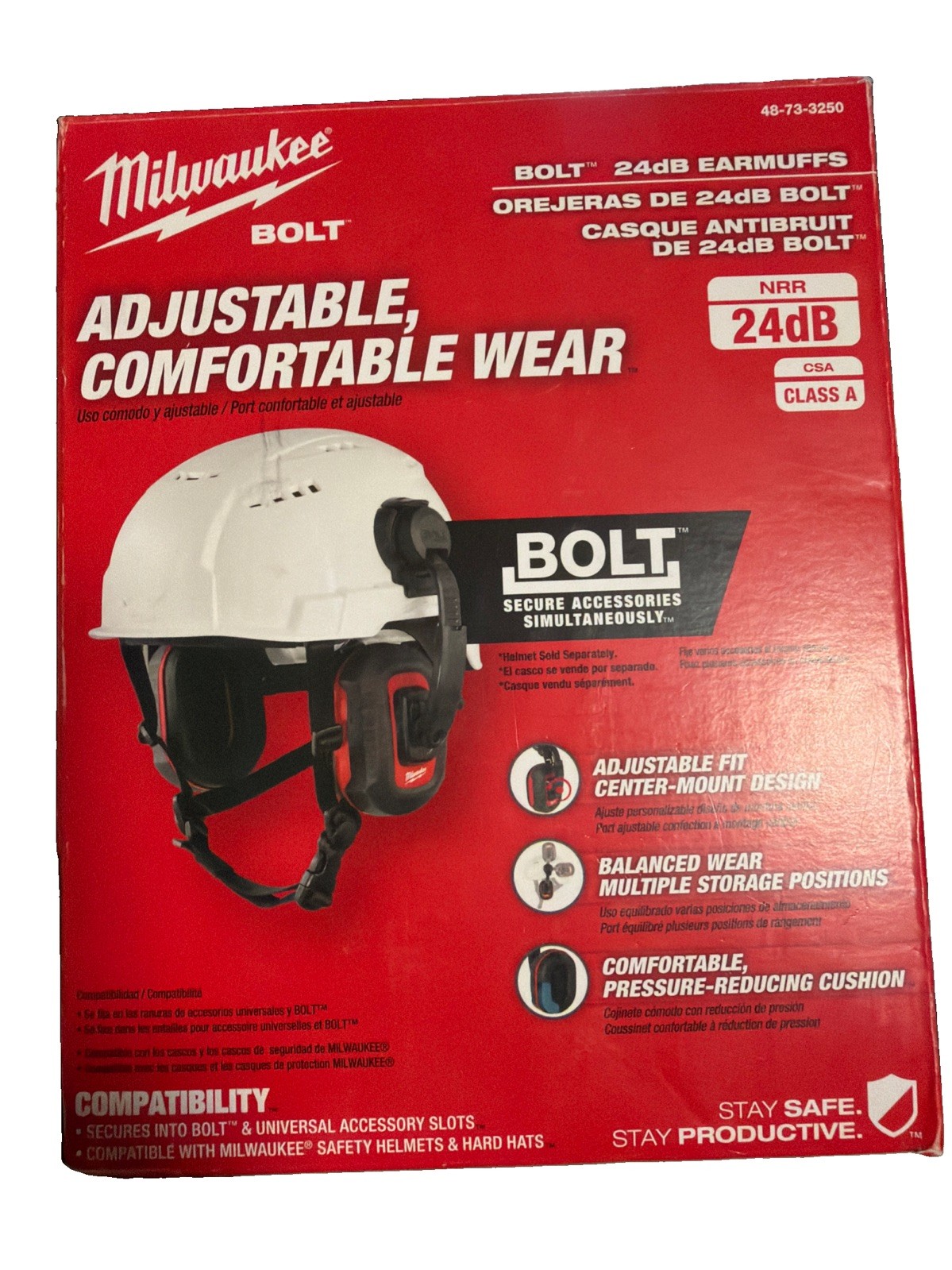 Milwaukee 48-73-3250 BOLT 24dB EARMUFFS, Use with Safety Helmets and Hard Hats