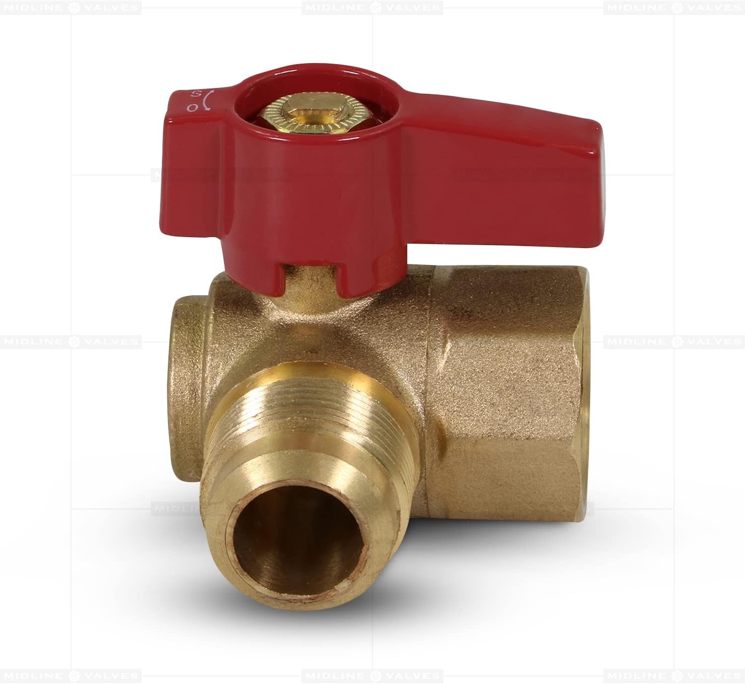 5/8 Inch Angle Gas Ball Valve, Brass, Flare x FIP Connections