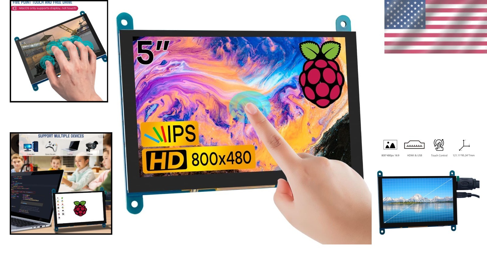 Capacitive Touch 5-Inch IPS Display – Perfect for Raspberry Pi & Gaming Consoles