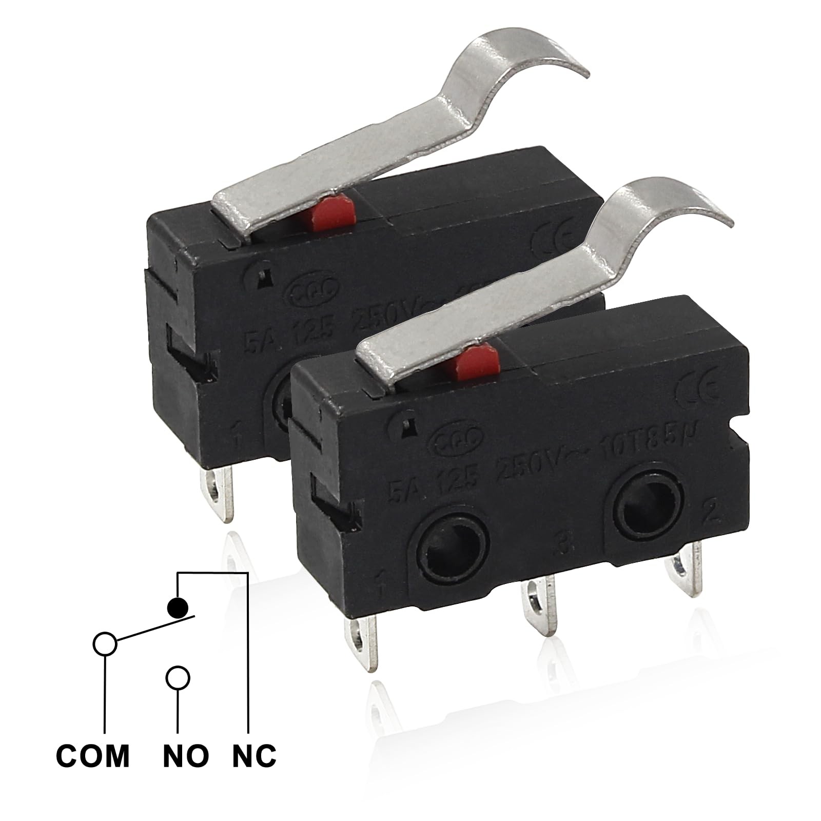 Litoexpe 12pcs Micro Limit Switch with Curved Lever SPDT 5A 3 Pin for Industrial