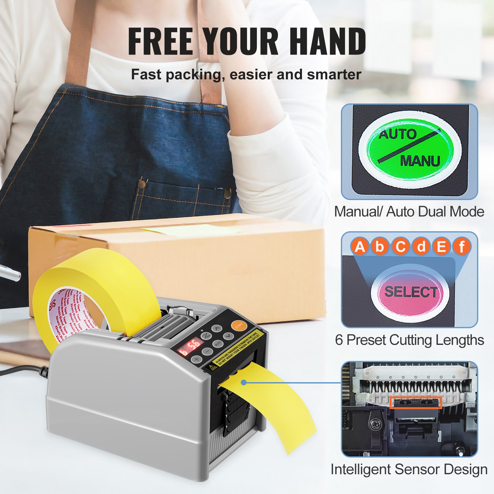 VEVOR Automatic Electric Tape Dispenser 110V Packaging Machine Glass Fiber Tape