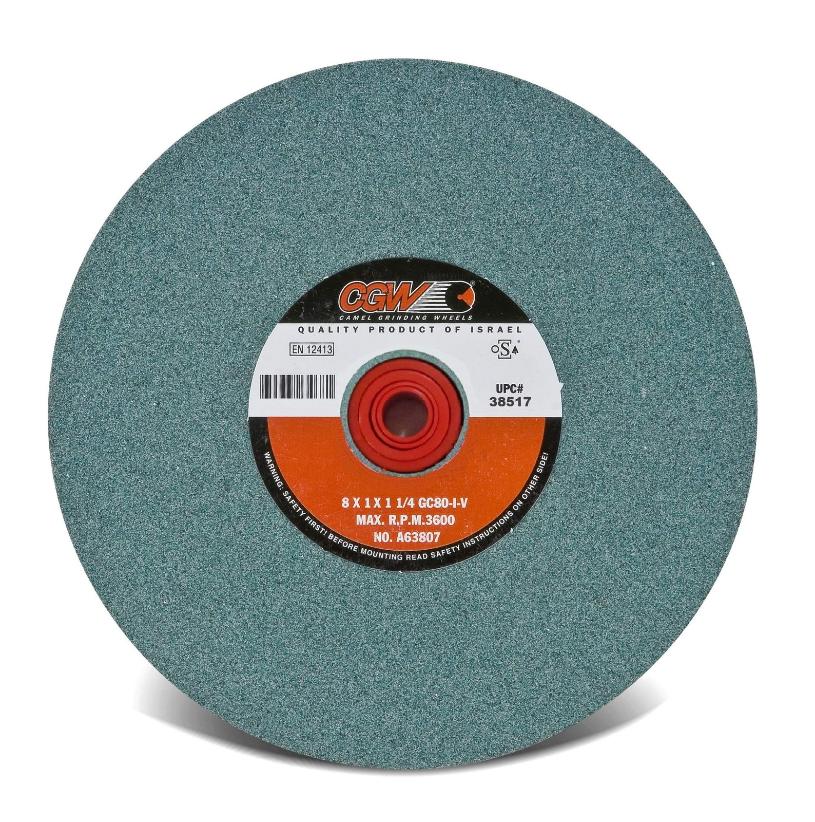 CGW 8 x 1 x 1-1/4 T1 GC80-I-V Bench Wheel Green Silicon 8 inches, 8-10inch