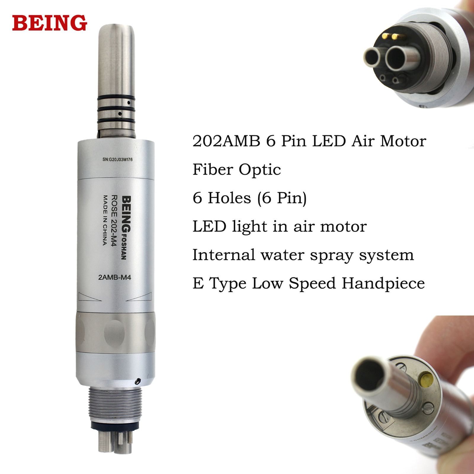 COXO BEING Dental Air Motor 4 6 Hole Slow Speed Handpiece E Type LED Fiber Optic