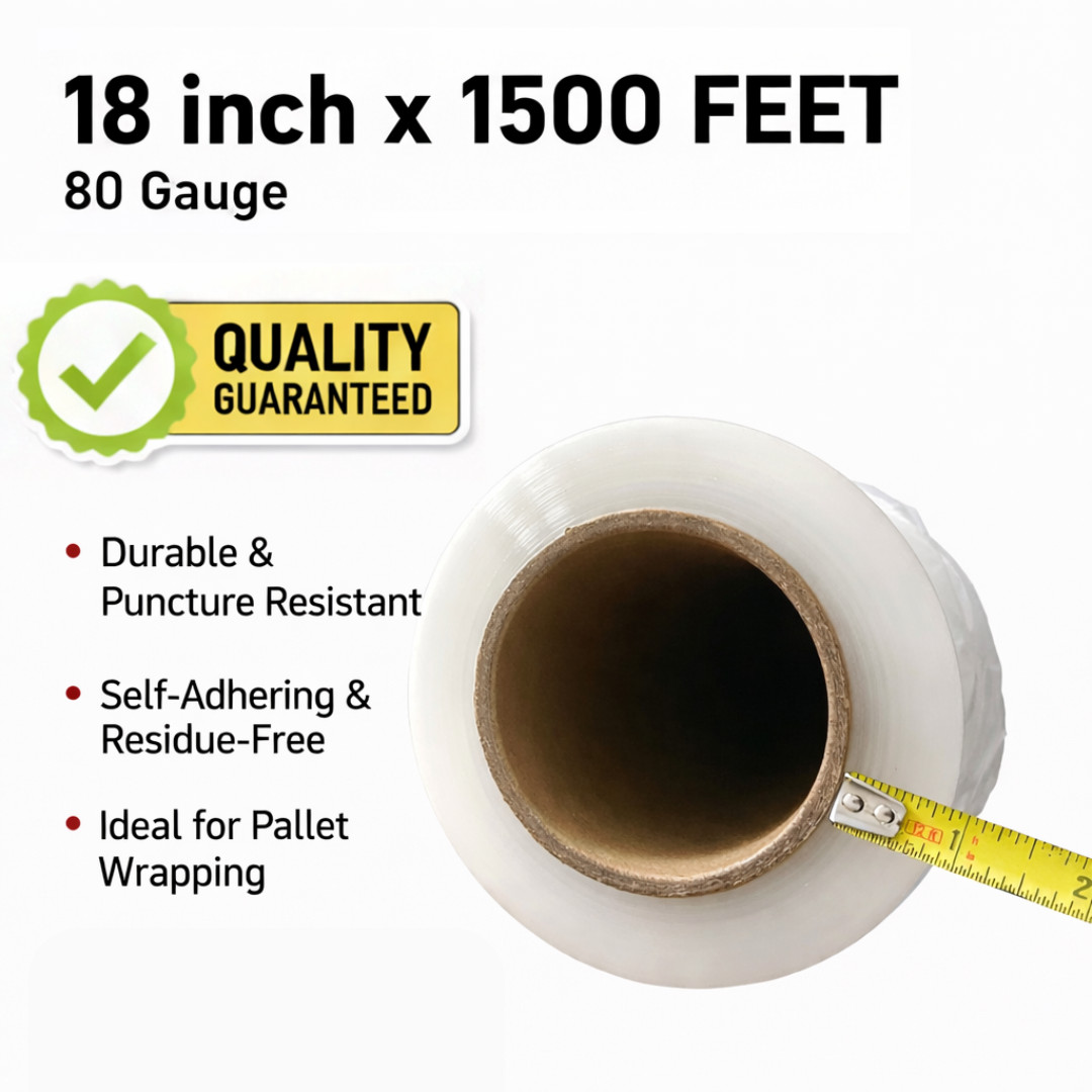 18″ x 1500′ 80 Gauge Stretch Film Pallet Wrap Hand Shrink Wrap Clear