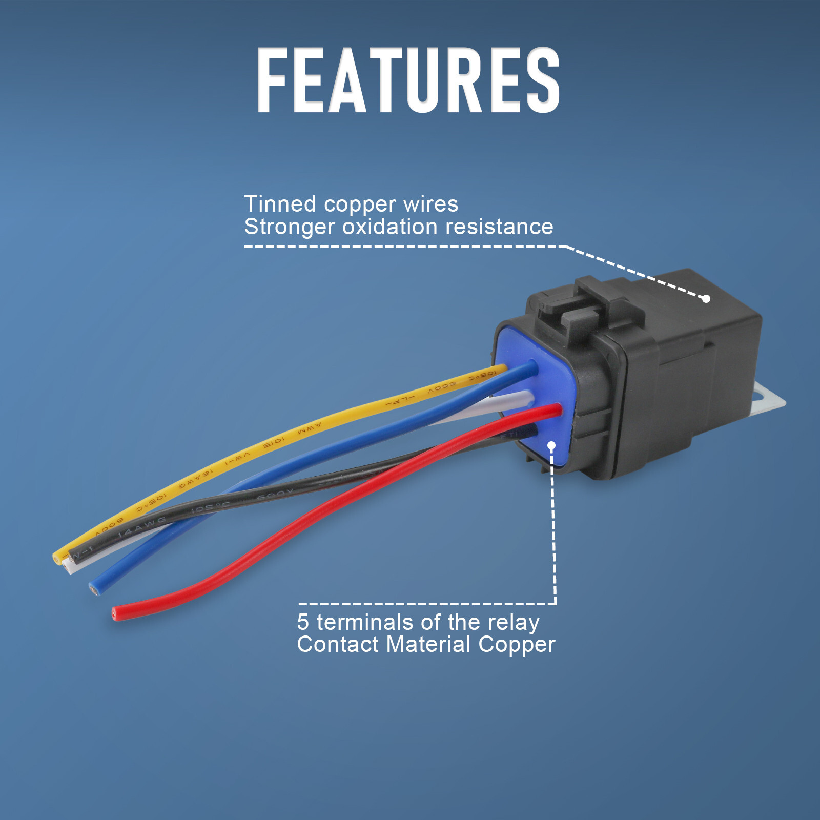 Waterproof 5 Pin 12V 40 Amp Relay & Socket W/ 5″ 12 Gauge Wire Pigtail Harness