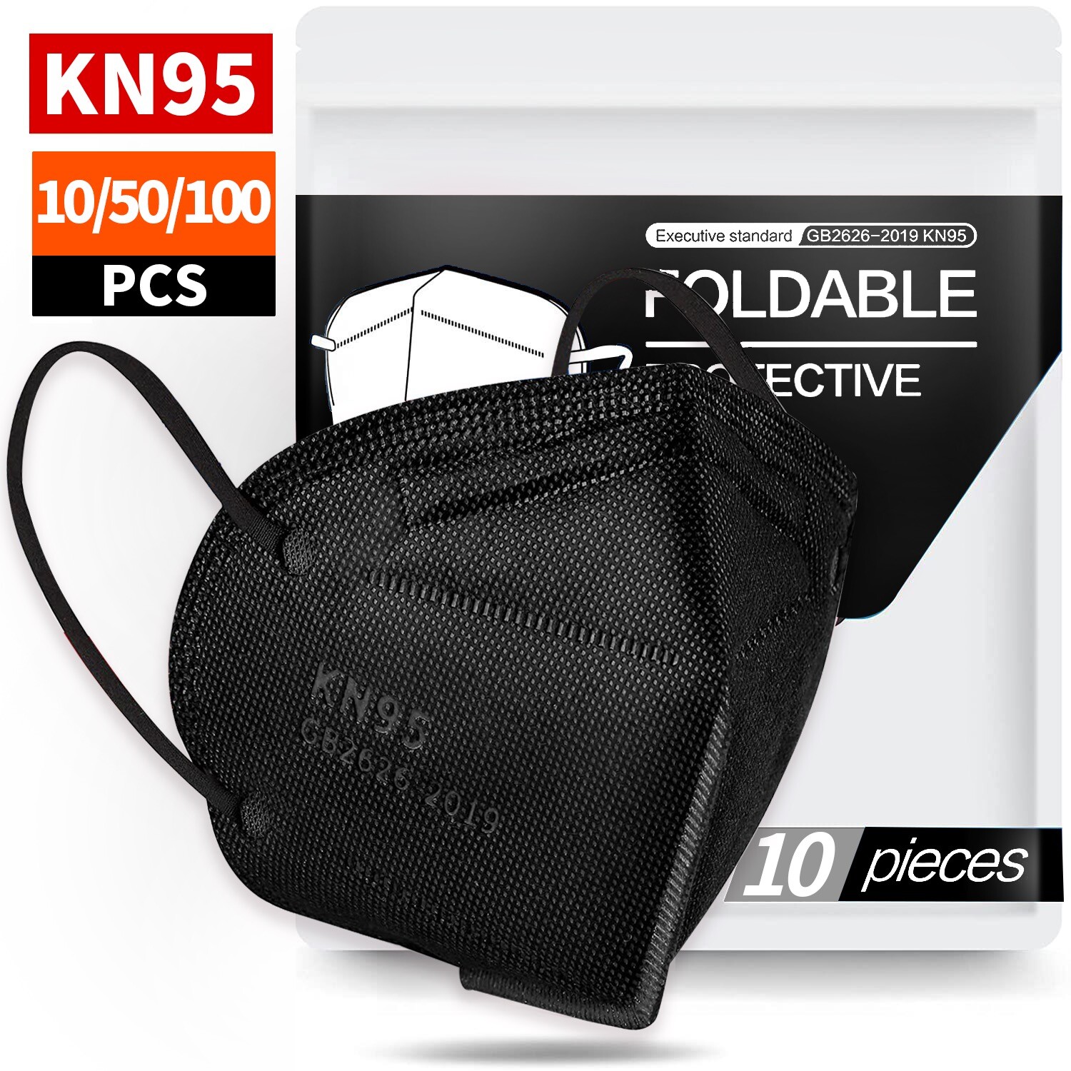 10/50/100 PCS Black Color KN95 Face Mask, 5 ply Mouth Cover Nose Protector Masks