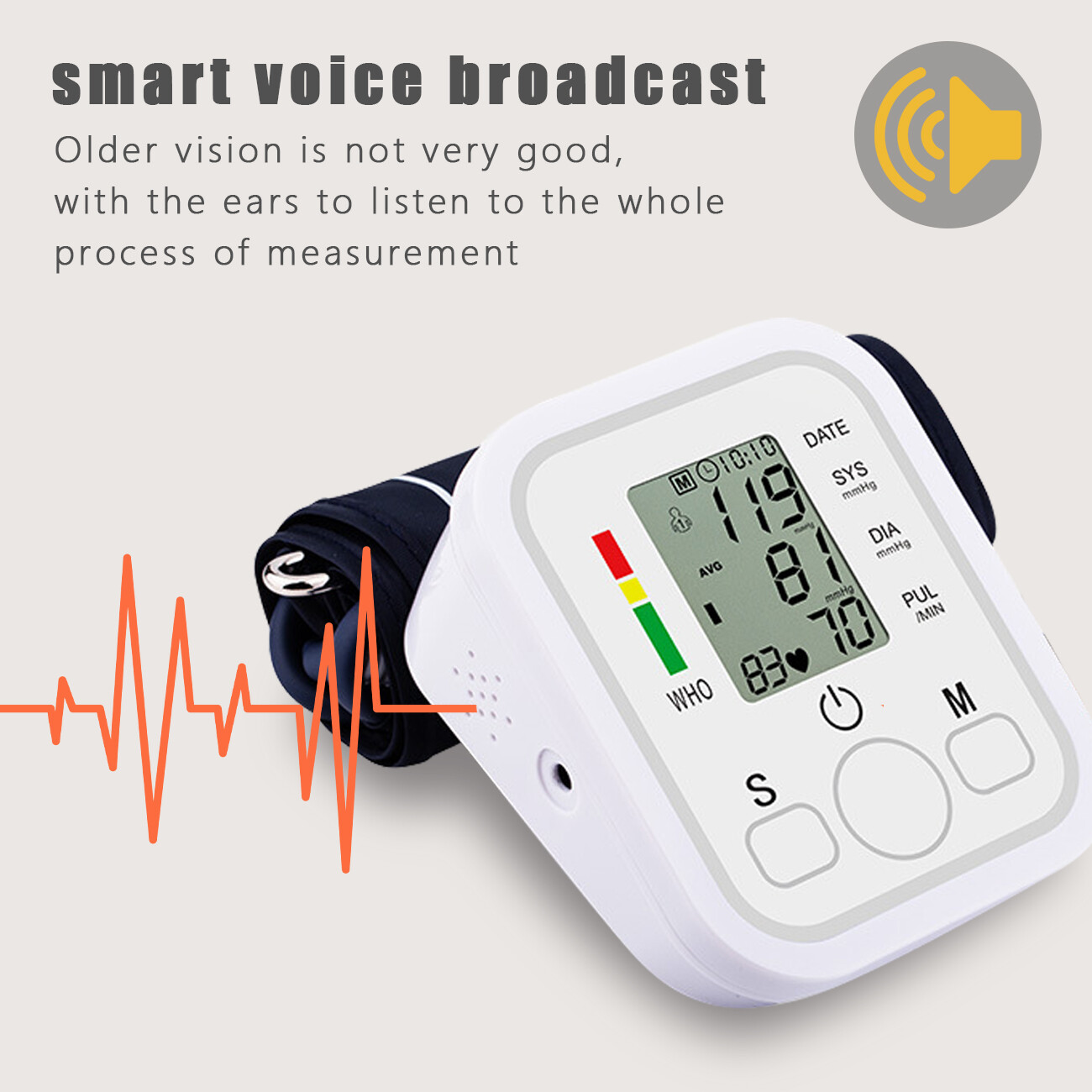 Digital Blood Pressure Monitor Automatic Pulse Meter BP Machine Voice Talking