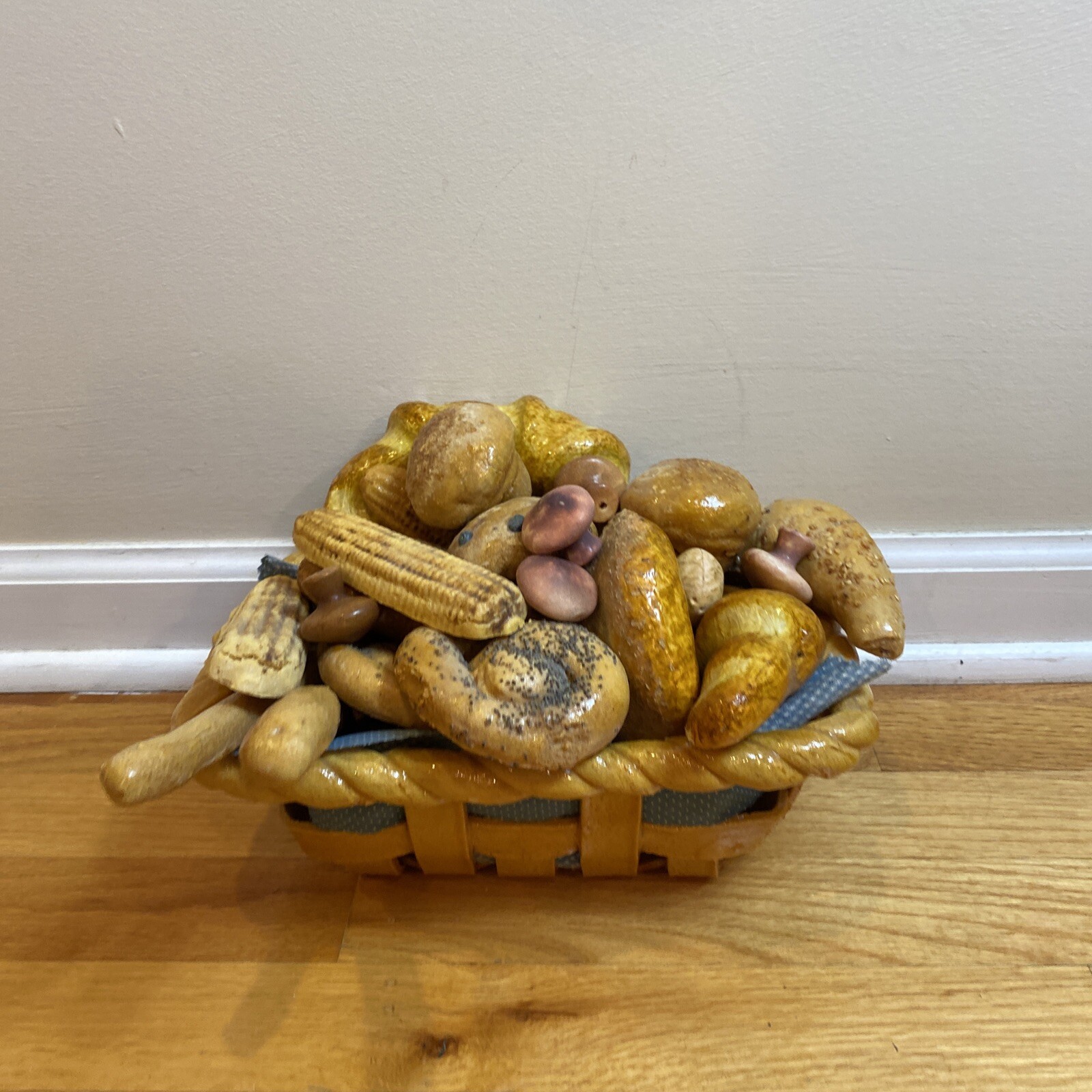 Realistic Fake Display Bread In a Basket Crafters Artist Made Mixed Materials