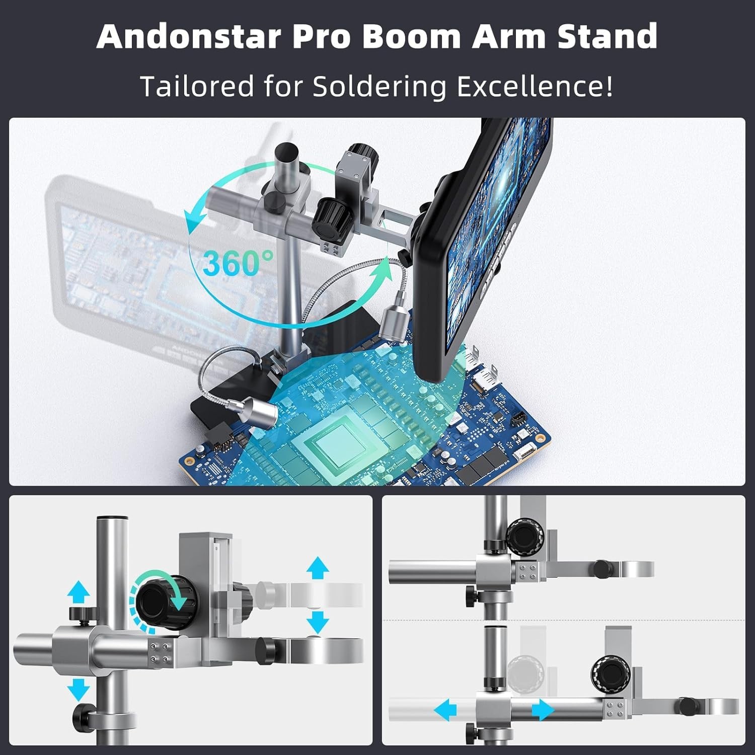Andonstar 4K 60FPS 10.1″ HDMI Digital Microscope for Soldering, 64MP 3840P UHD