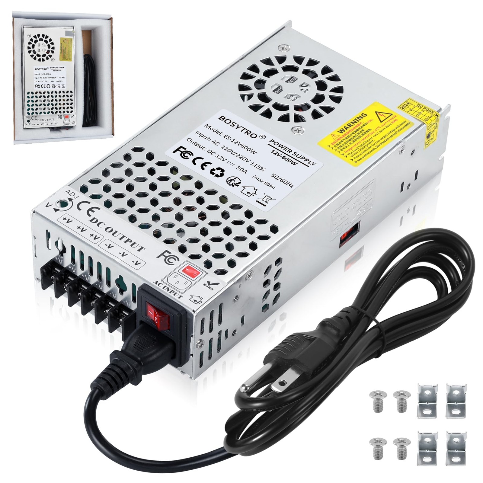 BOSYTRO Upgraded 12V DC Power Supply 600W 50A AC to Converter
