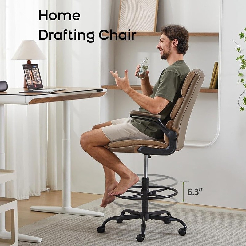 Ergonomic Drafting Chair W/ Adjustable Height & Foot Ring Comfort & Support New