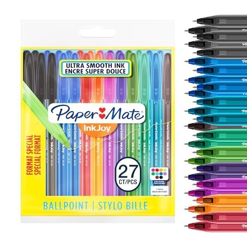 Ballpoint Pens 1.0mm Medium Point Assorted Fun Colours 27 Count Smooth Writing