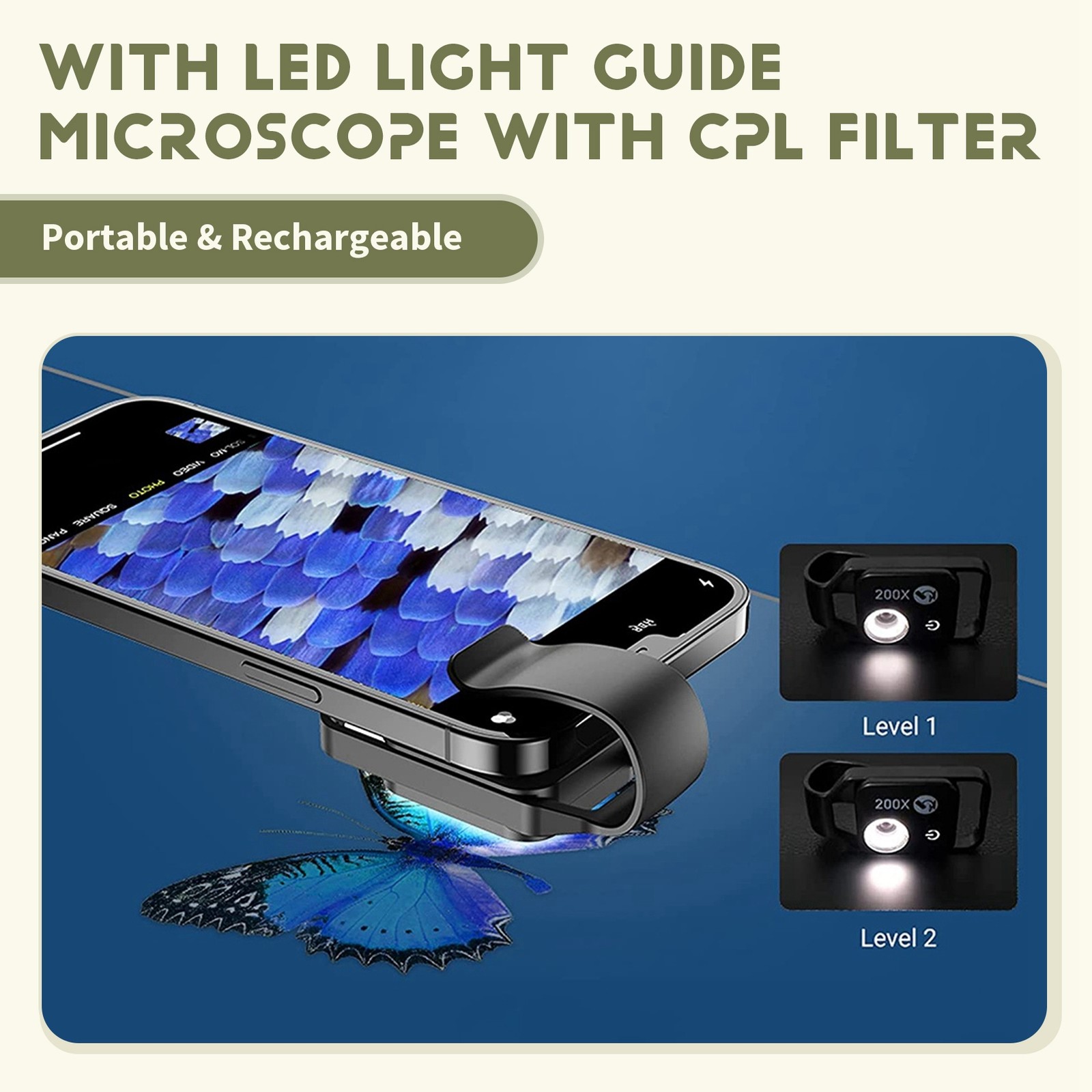 200X Cell Phone Microscope Accessory with Window Microscope, Portable 3218