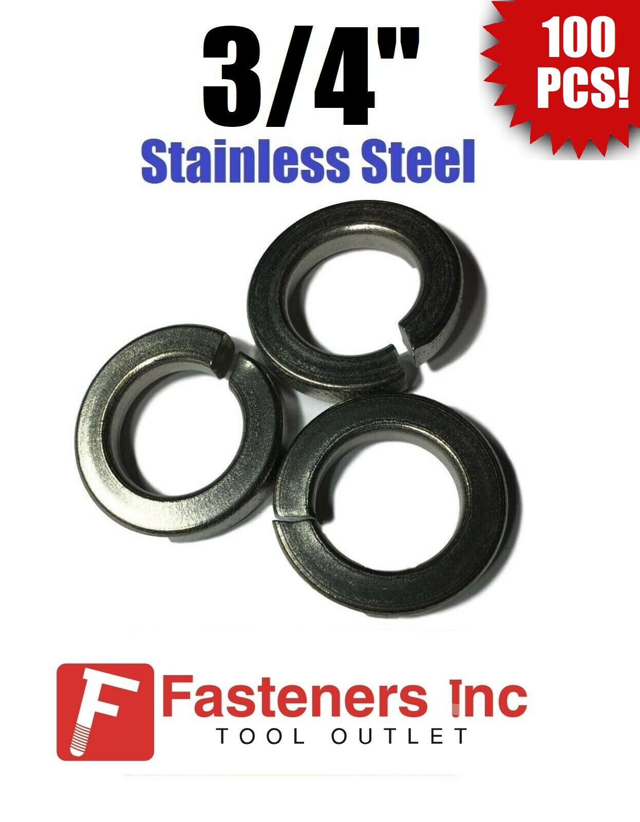 (Qty 100) 3/4″ Stainless Steel Regular Split Lock Washers Type 18-8