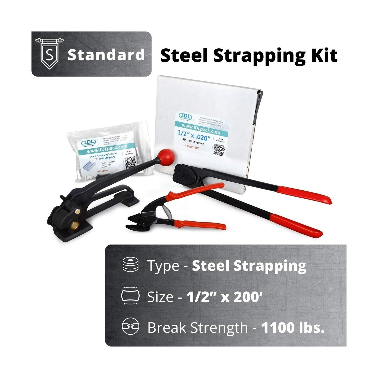 IDL Packaging Portable 1/2″ x 200′ Steel Strapping Kit, 1100 lbs Break Strength