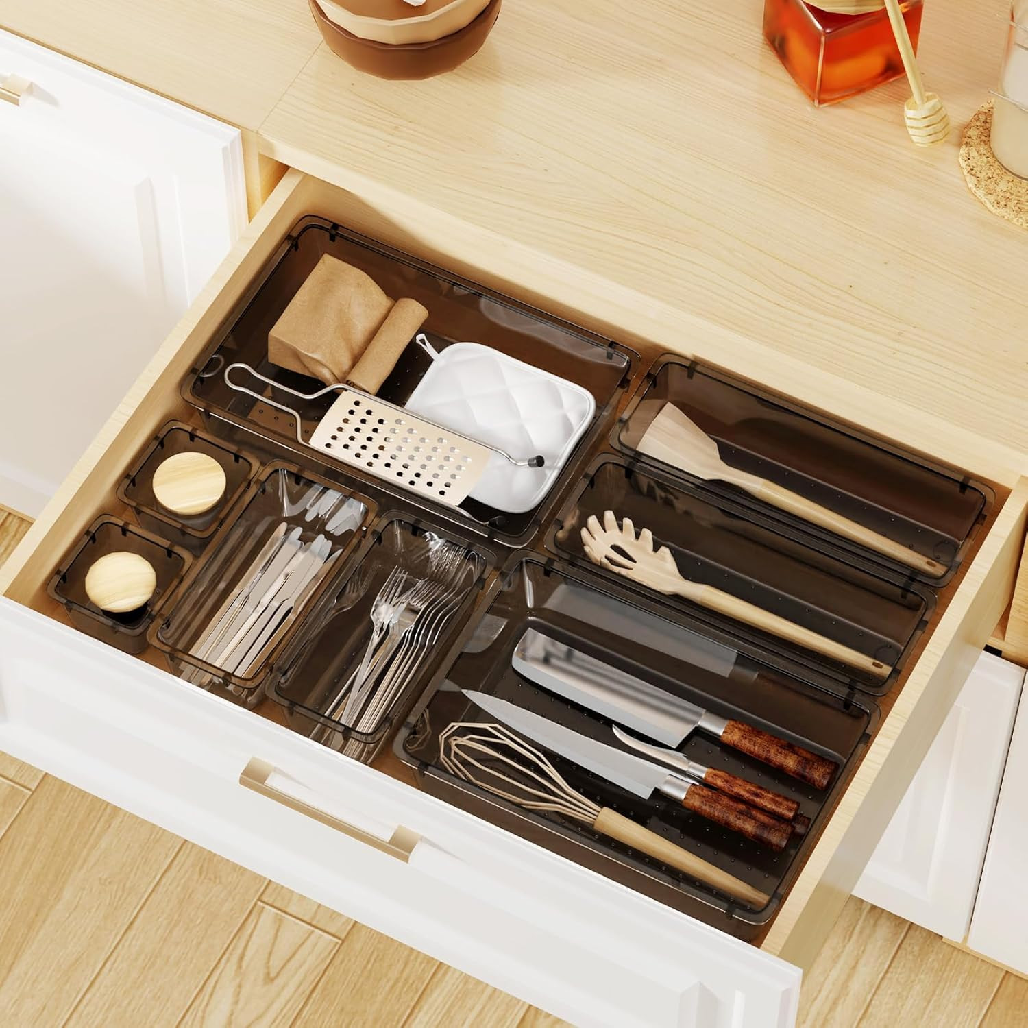 Storage Organizer Bins Clear Drawer Dividers for Office Bathroom Crafts Kitchen