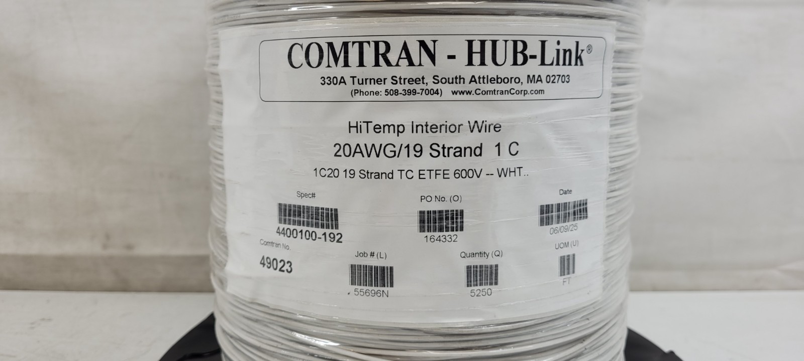 COMTRAN 49023 1C #20awg HUB-Link High-Temp ETFE Transit Wire 600V White (5250FT)