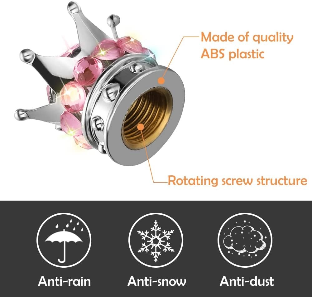Bling Tire Valve Stem Caps, 4 Pack Pure Handmade Rhinestone Color: Silver/Pink