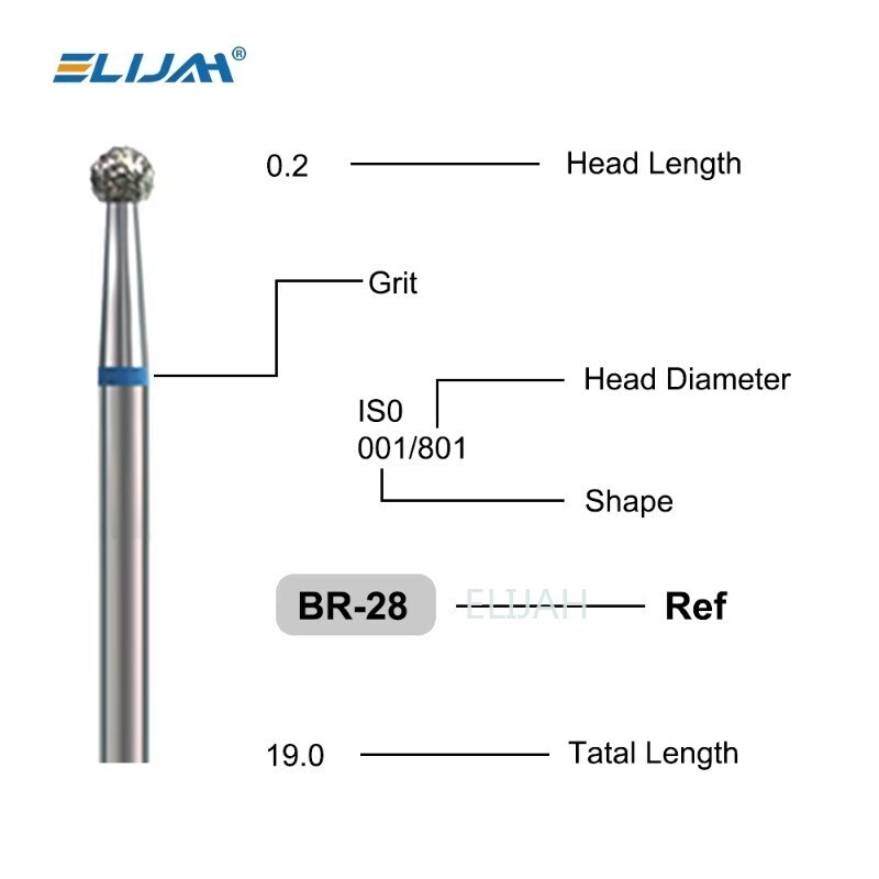 ELIJAH Bur Dental Diamond Drill Burs for High Speed Handpiece Silver 5Pcs/Pac