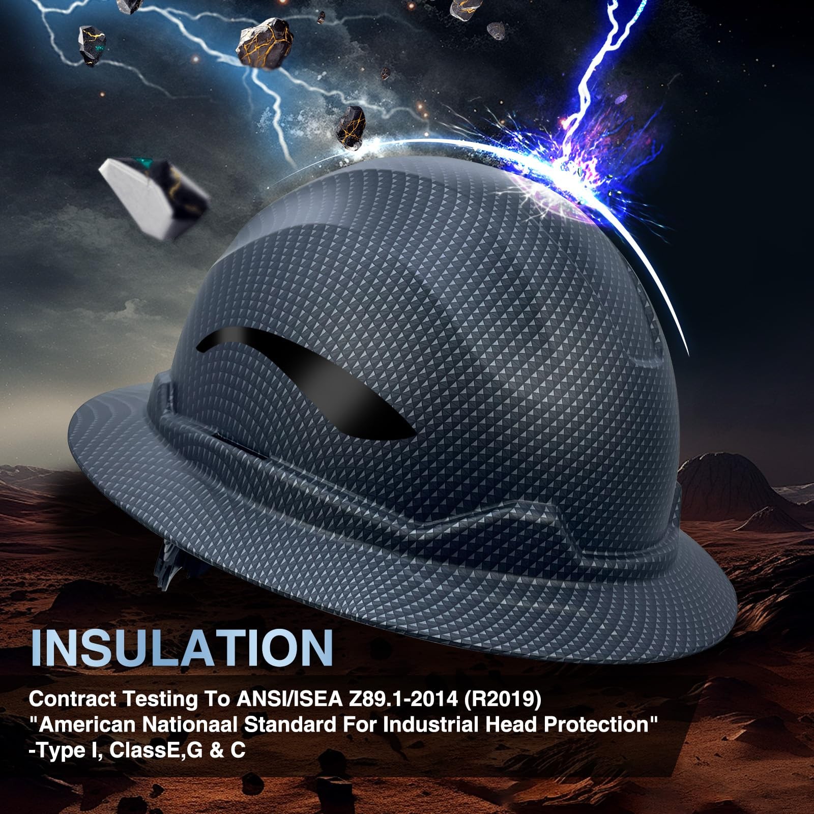 Full Brim Hard Hats ANSI/ISEA Z89.1 Type I Class E Certified 6-Point Suspensi…