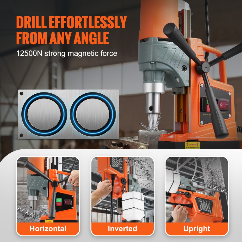 1450W Magnetic Drill, 1.57″ Drilling Diameter, 850 RPM Portable Mag Drill Press