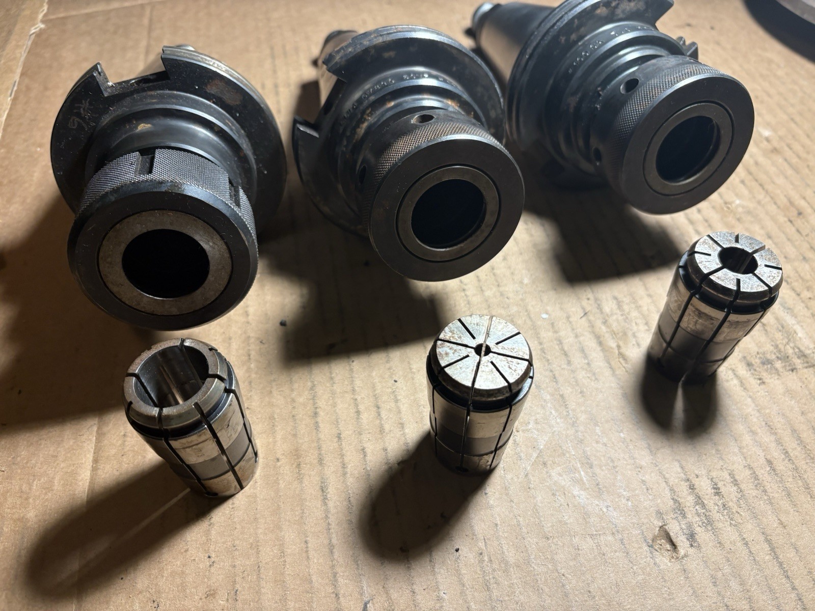 Lot of 3 Cat50 Tool Holders SA100 Collet Chuck Lyndex Collis with collets