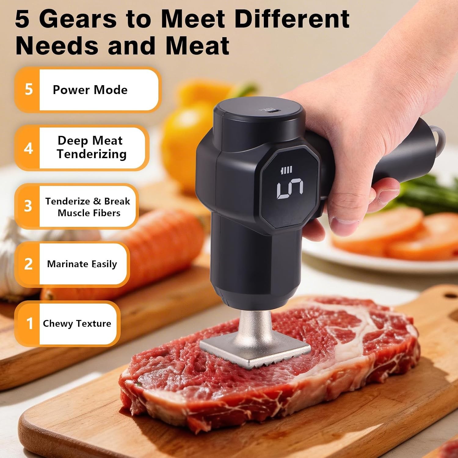 Electric Meat Tenderizer, 5 Levels, Detachable Head, 3000mAh Battery