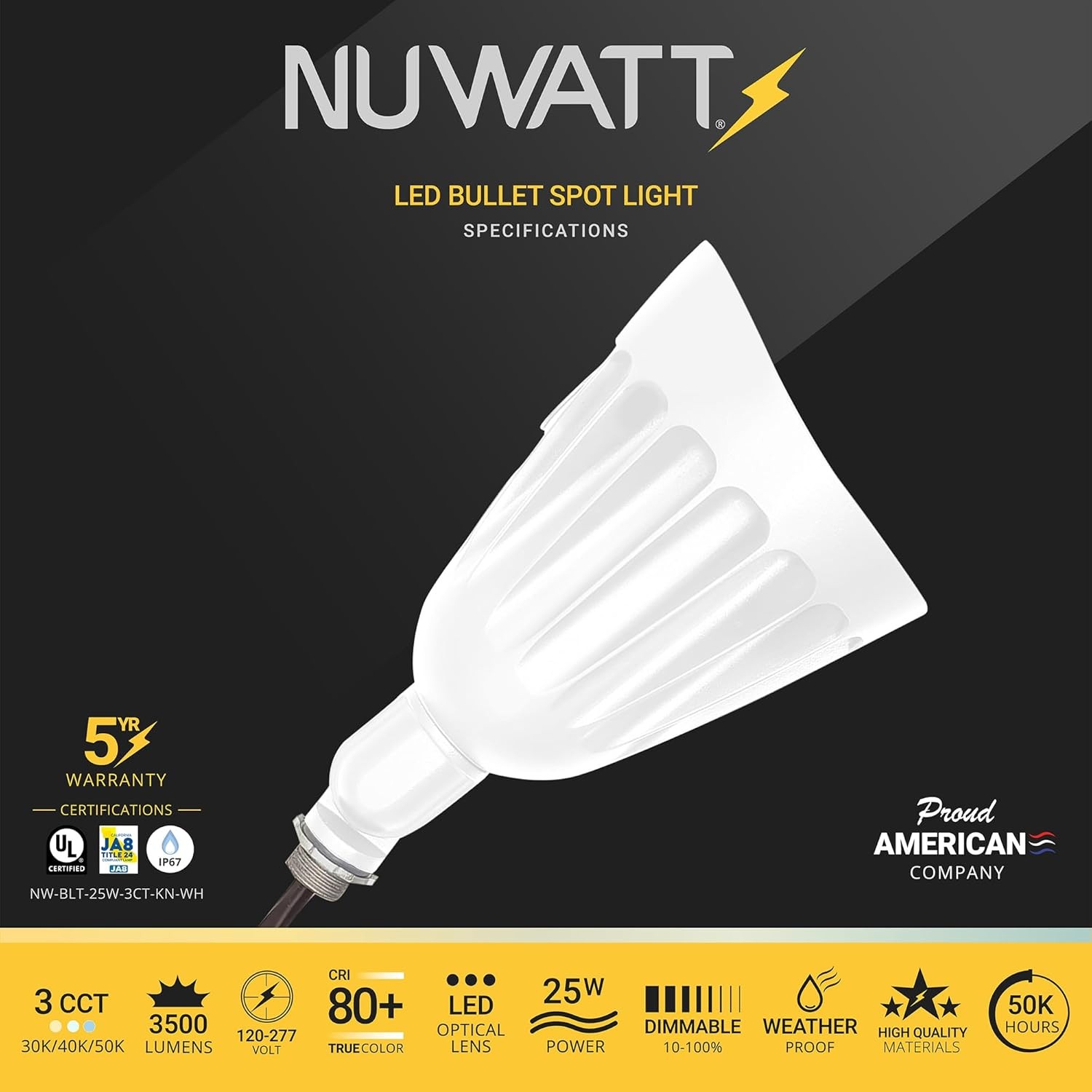 NUWATT 25W Bullet Flood Light Outdoor LED 3500LM 12 Pack