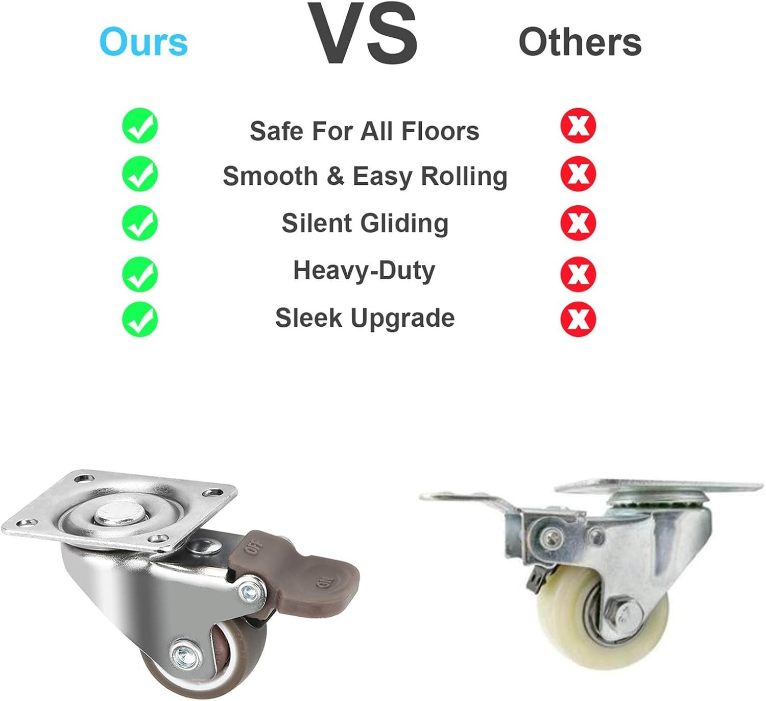 Compact 4 Caster Wheel Set with Brakes – Ideal for DIY Projects & Furniture