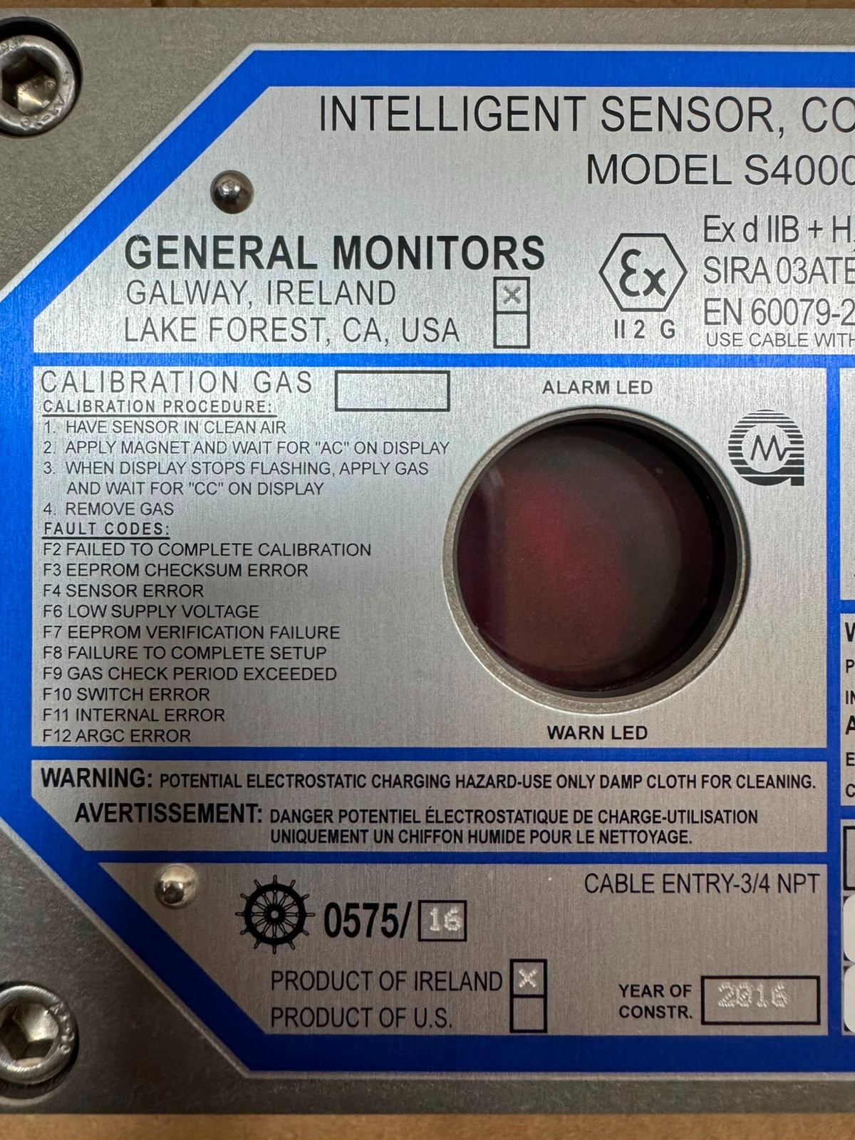 General Monitors / Intelligent Sensor, Combustible Gas / S4000CH / 32425-14