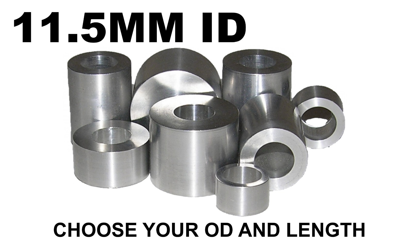 ALUMINUM 11.5MM ID X 25MM, 24MM, 23MM, 22MM OR 21MM OD BUSHING SPACER