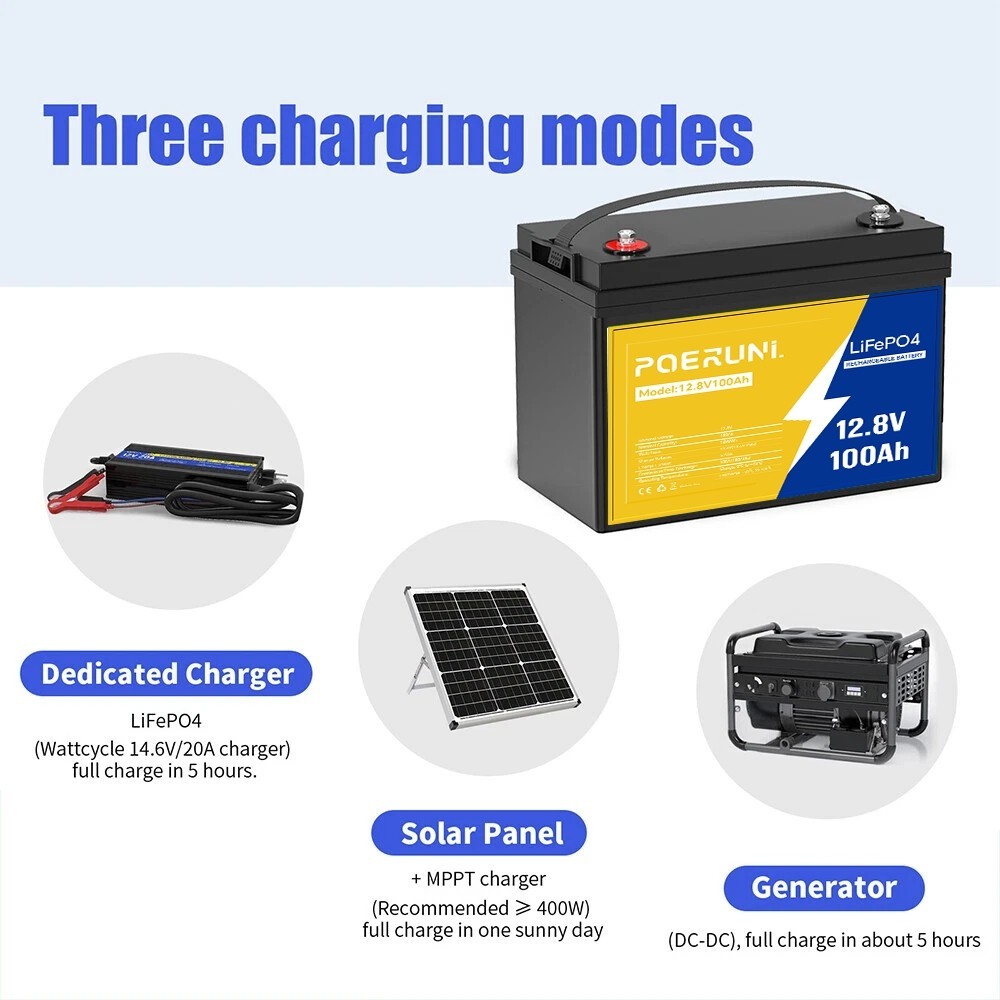 12V 100Ah LiFePO4 Lithium Battery BMS for Solar RV Off-grid Motors Marine