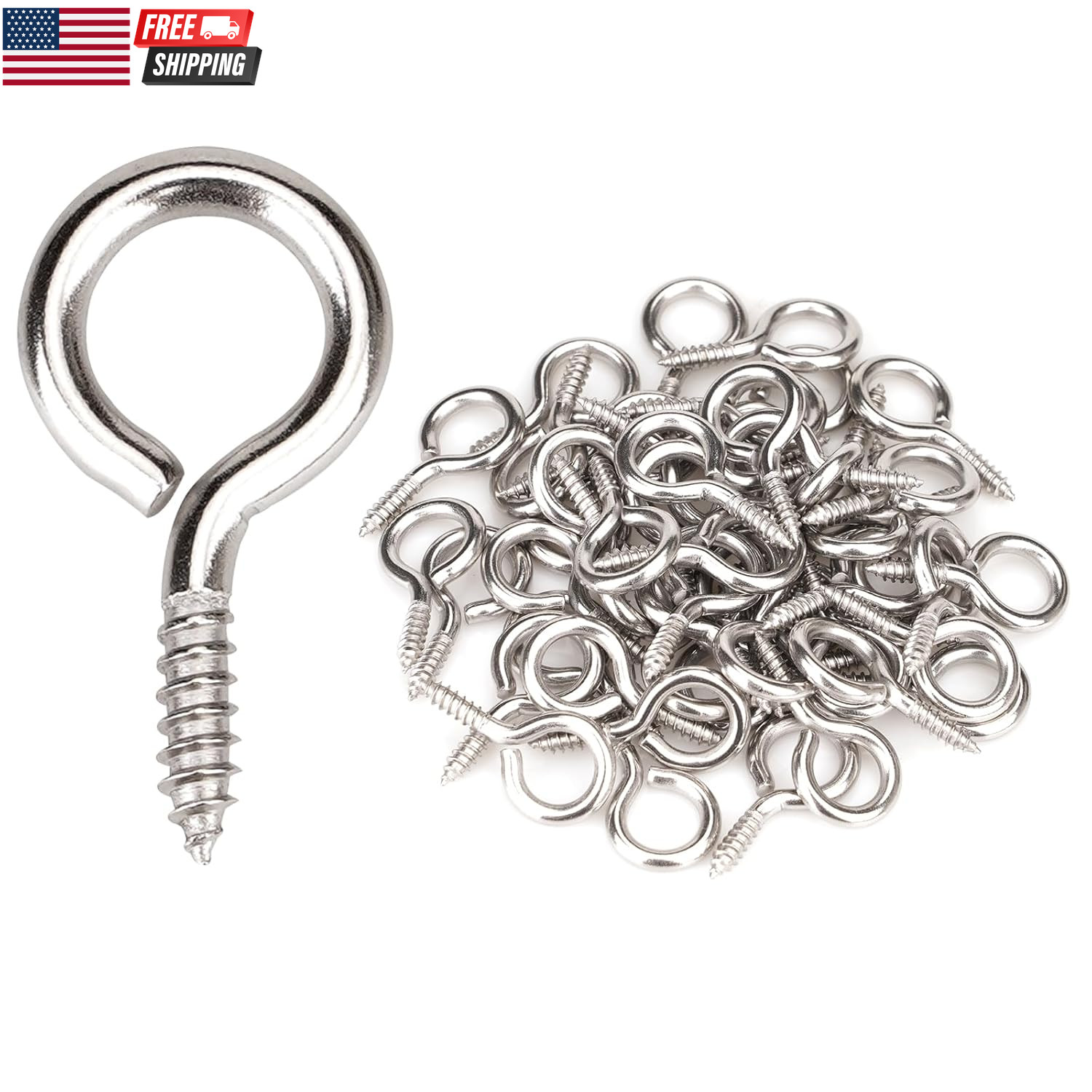 Eye Screws, 50Pcs 1 Inches 304 Heavy Duty Stainless Steel Screw Hooks, Self Tapp